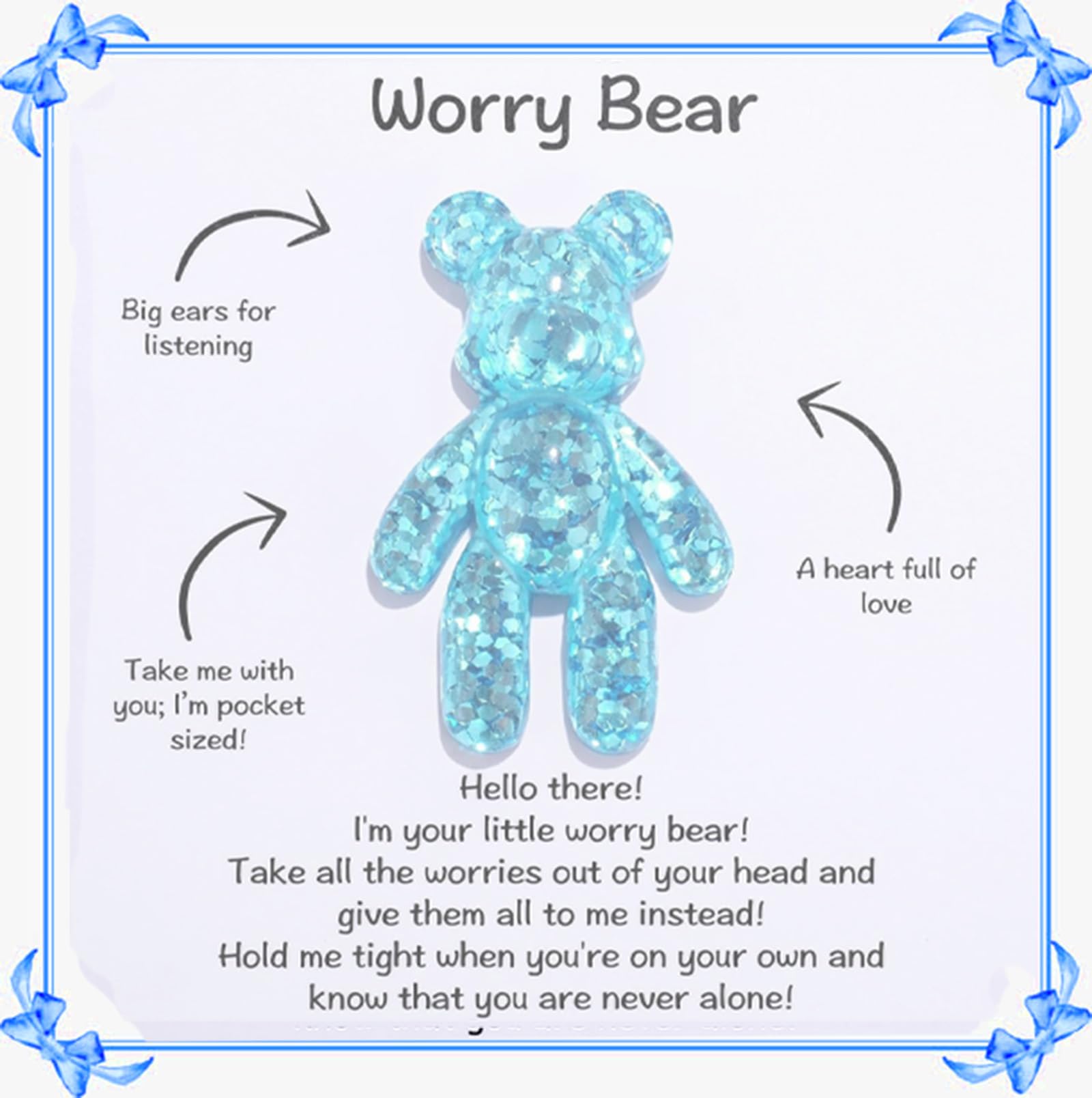 Pocket Bear Hug, Anxiety Relief Gift- Emotional Support Card, Stress Relief for Autism, Mental Health Positivity,Comforting Gift for Son Daughter Back