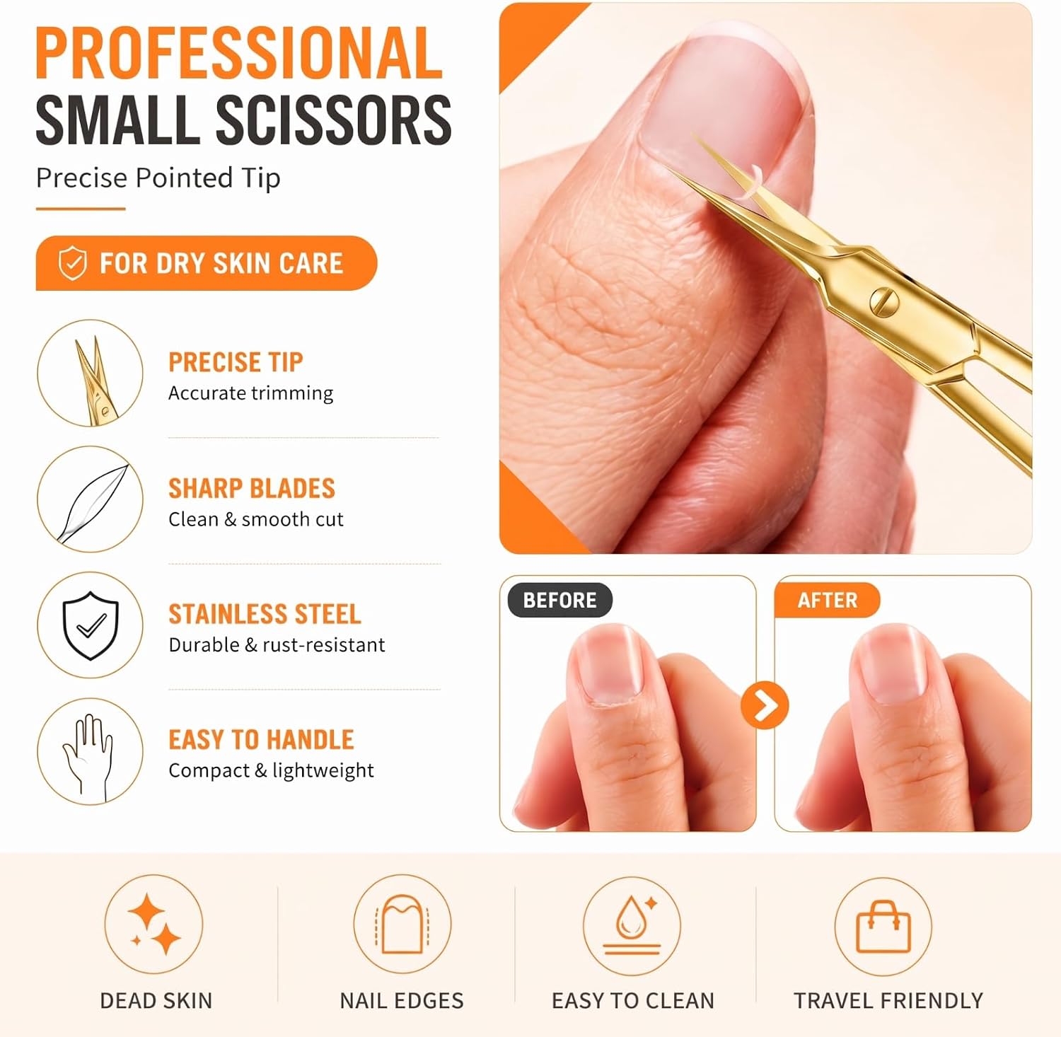 Lothee 3 Pcs Curved Cuticle Scissors Sharp Stainless Steel Manicure Scissor Precision Russian Double Sharpened Cuticle Trimmer Remover Grooming Kit for Nail Pedicure Home Salon Use Gift(Gold)