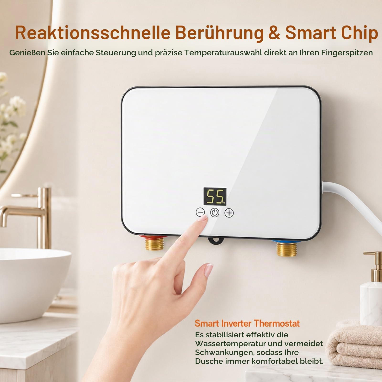 Electric Instantaneous Water Heater, 5500 W 220 V Elektrische Warmwasserbereiter Druckfester Untertischspeicher mit LCD-Temperaturanzeige für Dusche, Badezimmer, Küchefür Dusche, Badezimmer