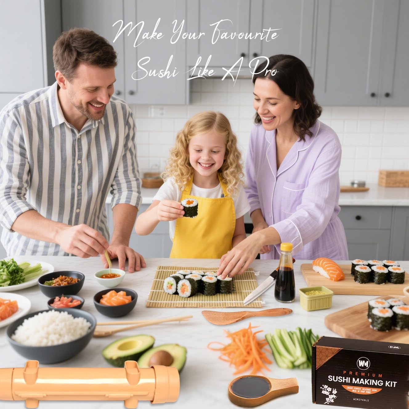 Sushi Making Kit, Sushi Roller Kit for Beginners Sushi Lovers. Includes Sushi Bazooka, Bamboo Sushi Mats, Rice Paddle, Chopsticks, Knife - the Easy Homemade Sushi Kit and Best Gift