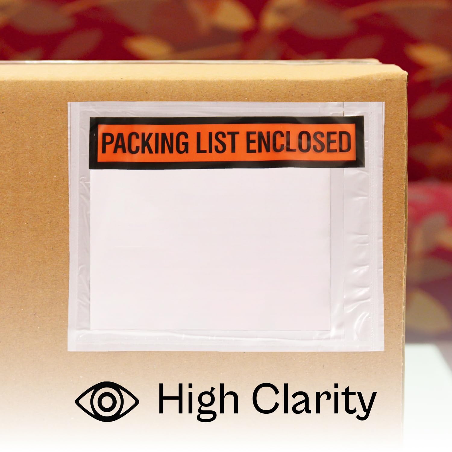 Packagingsuppliesbymail – PACKING LIST Enclosed adesivo buste sacchetti – Back Side Loading arancione/nero/trasparente – 11,4 x 14 cm – Custodia di 1000 pezzi
