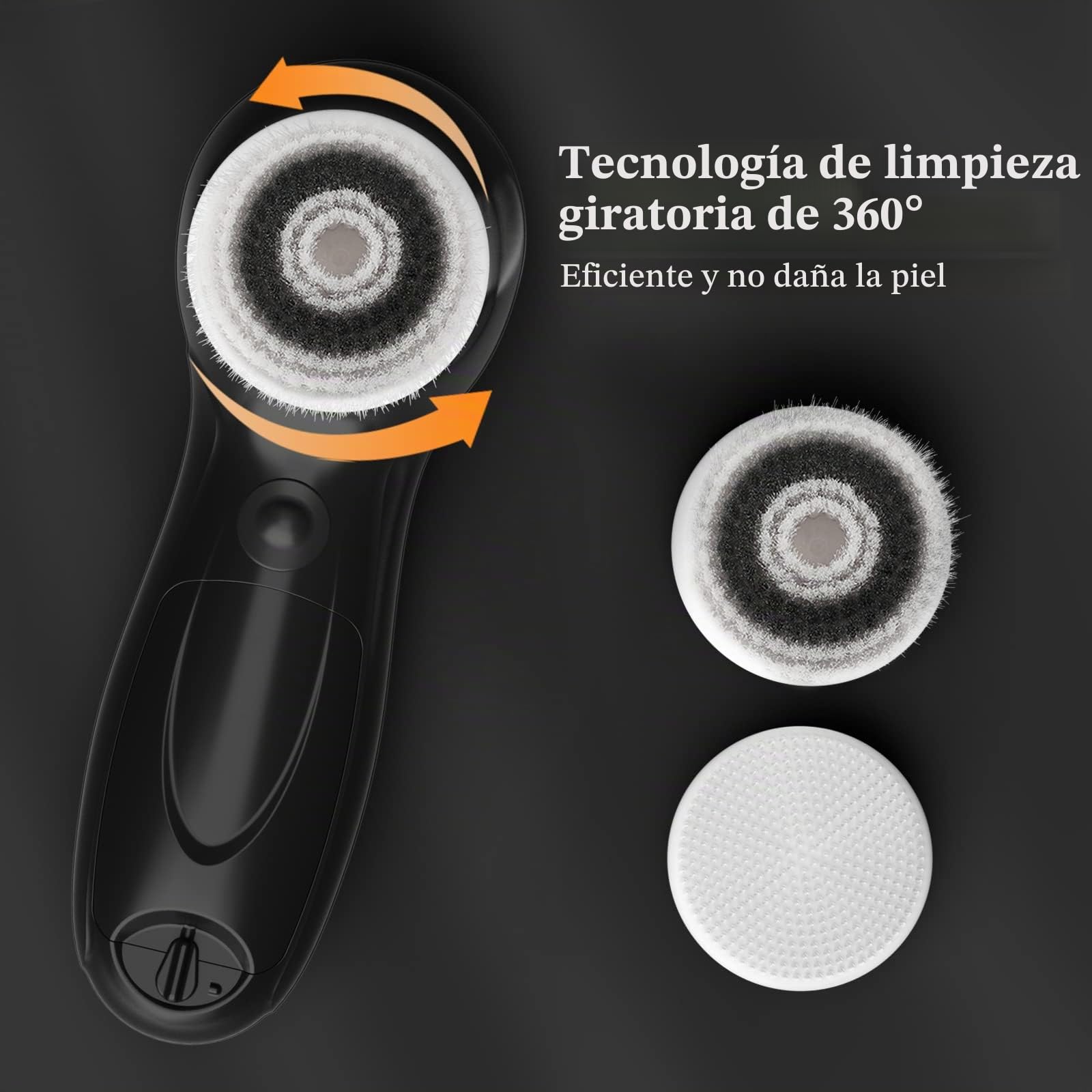 TOUCHBeauty Cepillo de Limpieza Facial para Hombre, Cepillo Limpiador Facial con Soporte, 3 Cabezales Exfoliantes, Doble Velocidad, Impermeable, Funciona con Batería, AG-0759M
