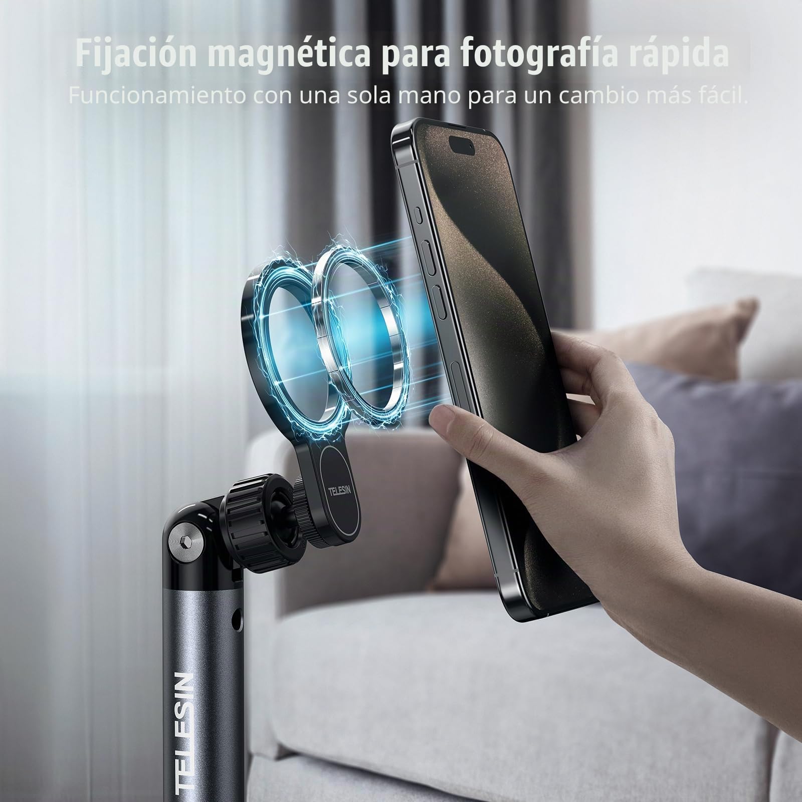 TELESIN° Soporte de Suelo Magnético para Tablet, Aluminio Soporte de Piso Flexible y Ajustable en Altura para Teléfono para Cama, Base Ultra Estable Soporte de Metal para Magsafe/iPhone/Android/iPad | Aleación de aluminio portátil para cama, altura ajusta