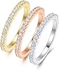 MDFUN Tri-Color Gold Plated Cubic Zirconia Band Stackable Promise Ring 3 PCS Set