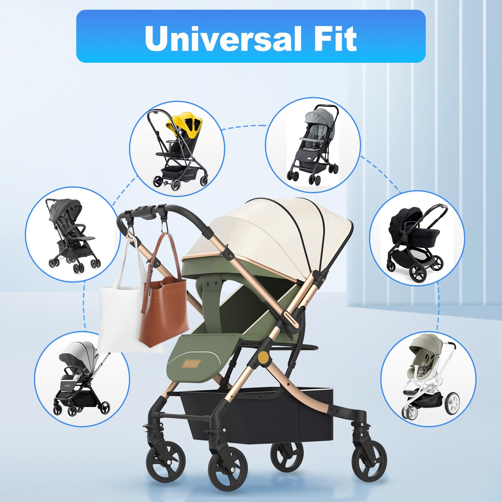 Rutschfeste Kinderwagenhaken, verstellbare Karabiner-Clips, multifunktionales Zubehör für Wickeltaschen/Geldbörsen, universelle Passform für Kinderwagen, Fahrräder, Rollstühle und