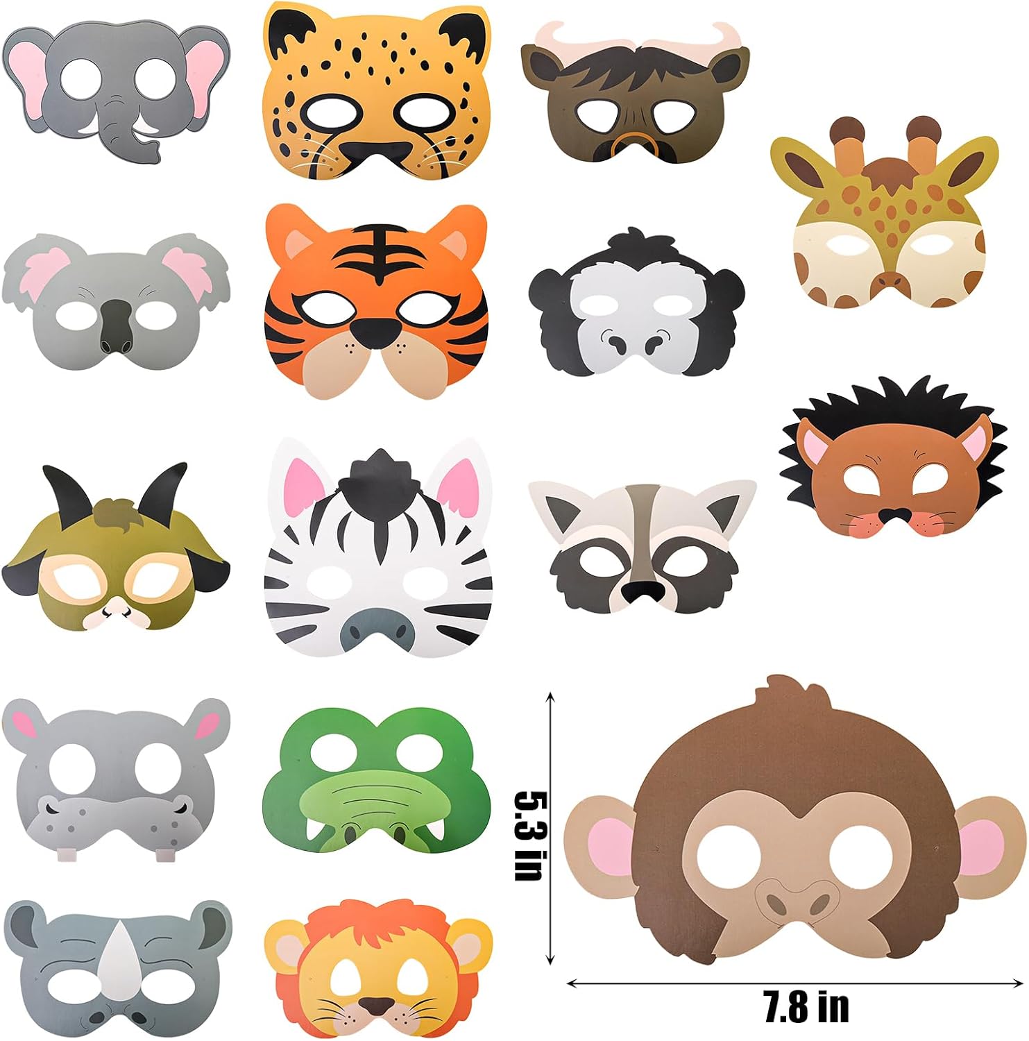 Coloch 32 Pieces Safari Animal Mask for Kids, Jungle Party Favor Mask with 16 Different Types Zoo Animal Head Mask, for Jungle Safari Theme Birthday Dress Up Party Supplies - Image 2
