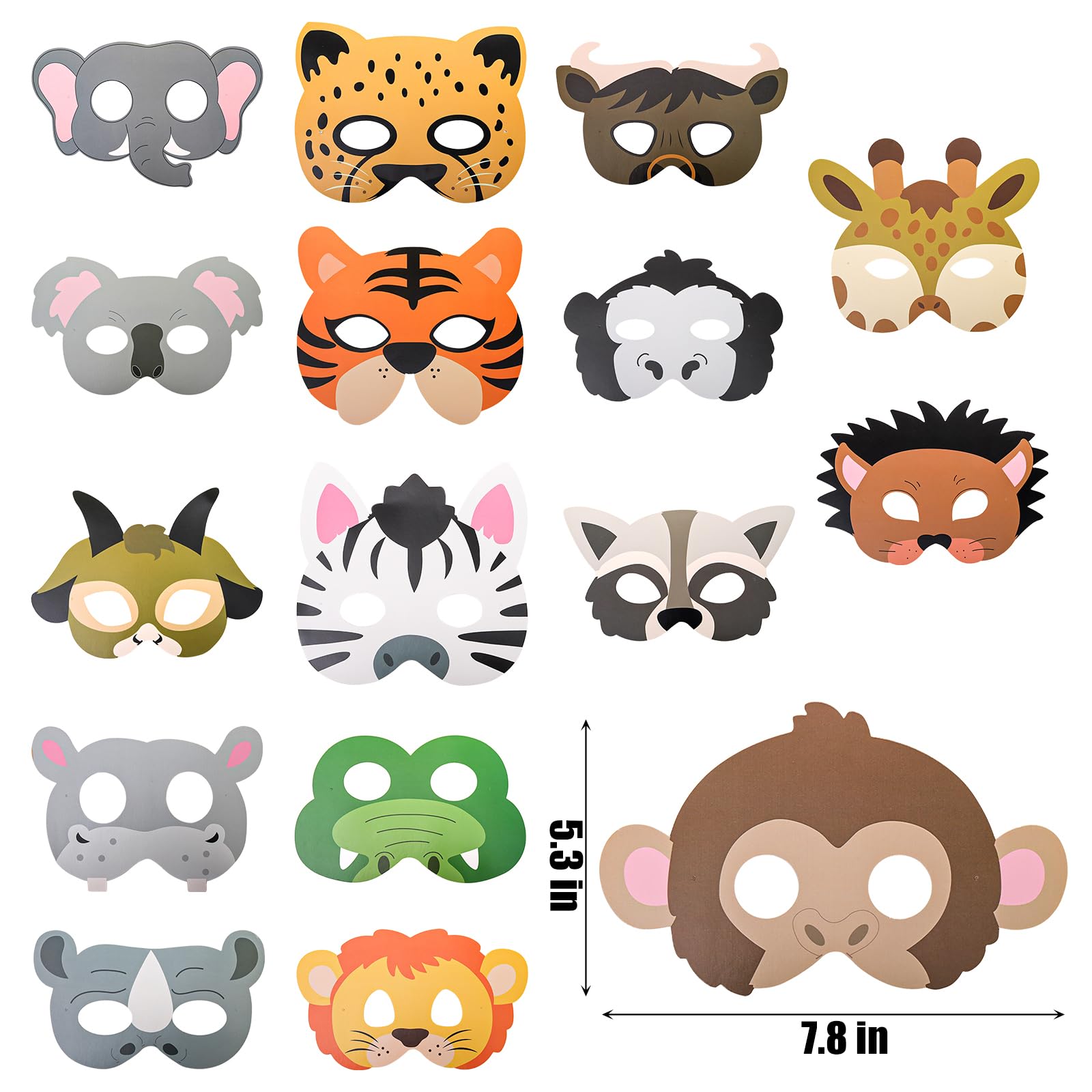 Coloch 32 Pieces Safari Animal Mask for Kids, Jungle Party Favor Mask with 16 Different Types Zoo Animal Head Mask, for Jungle Safari Theme Birthday Dress Up Party Supplies