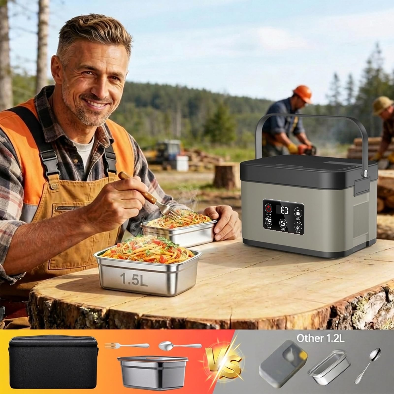 Contenitori Termici Da 1,5 L Per Adulti Versione Aggiornata, Scaldavivande In Acciaio Inossidabile Auto-Riscaldante Con Batteria Ricaricabile, Ideale Per L'Ufficio, I Viaggi e Il Camper