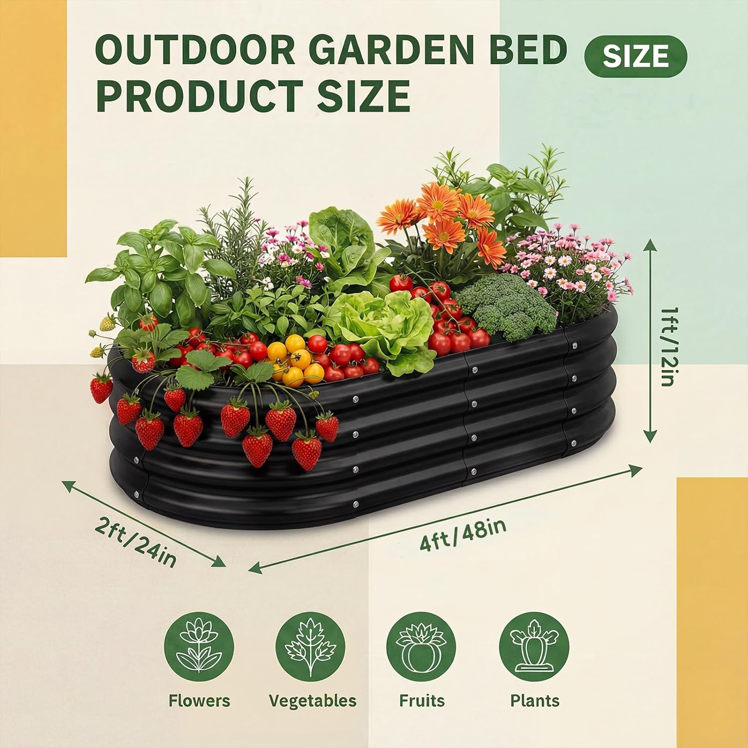 Land Guard Galvanized Raised Garden Bed Kit, Galvanized Planter Raised Garden Boxes Outdoor, Oval Large Metal Raised Garden Beds for Vegetables(Grey)4×2×1ft(1pcs)