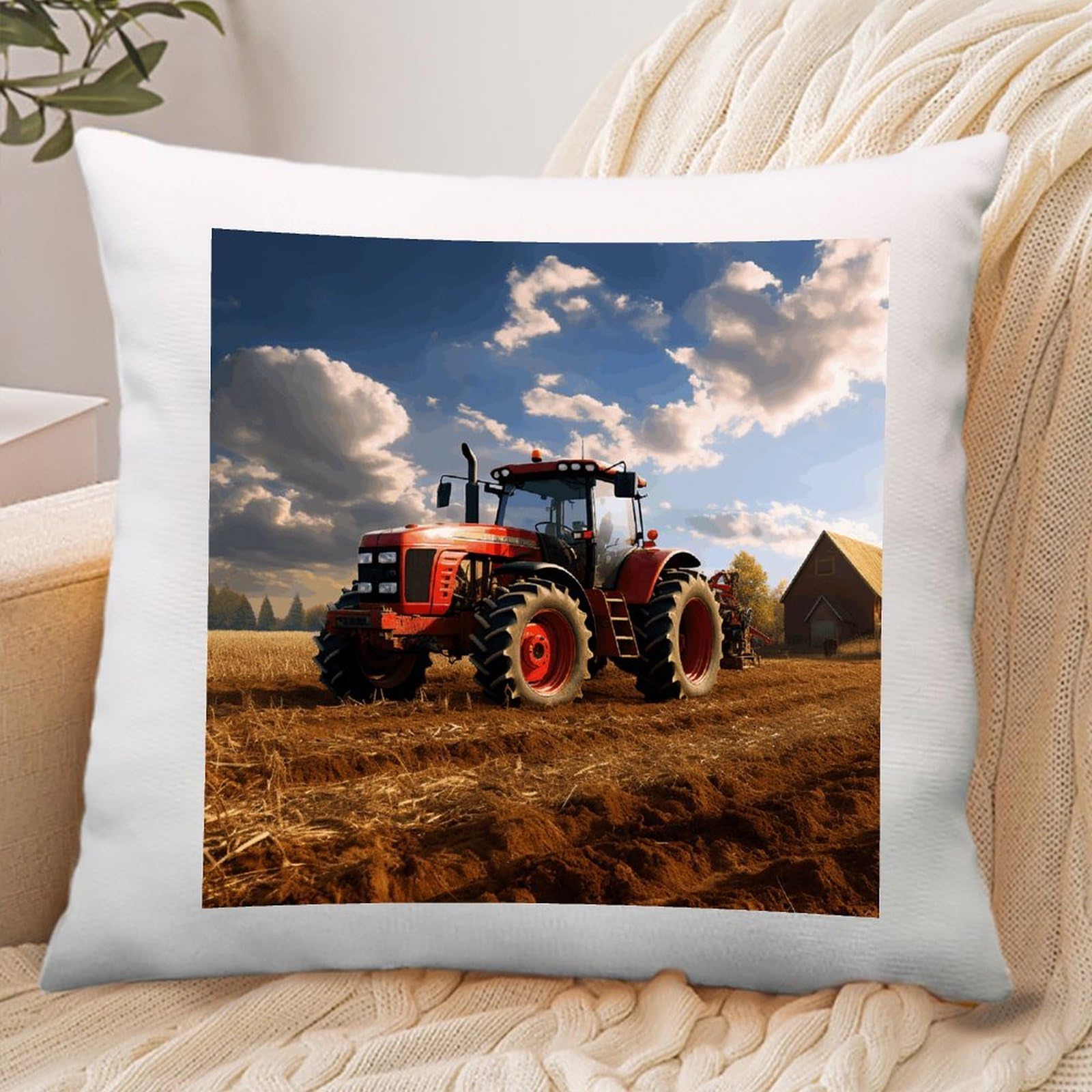 VstaDank Fantasy Farm Tractor Throw Pillow Covers Square Cushion Cases with Zipper Soft Cotton and Linen Pillowcase Luxury Cozy Pillows Shams Lumbar Pillow Shells for All Seasons
