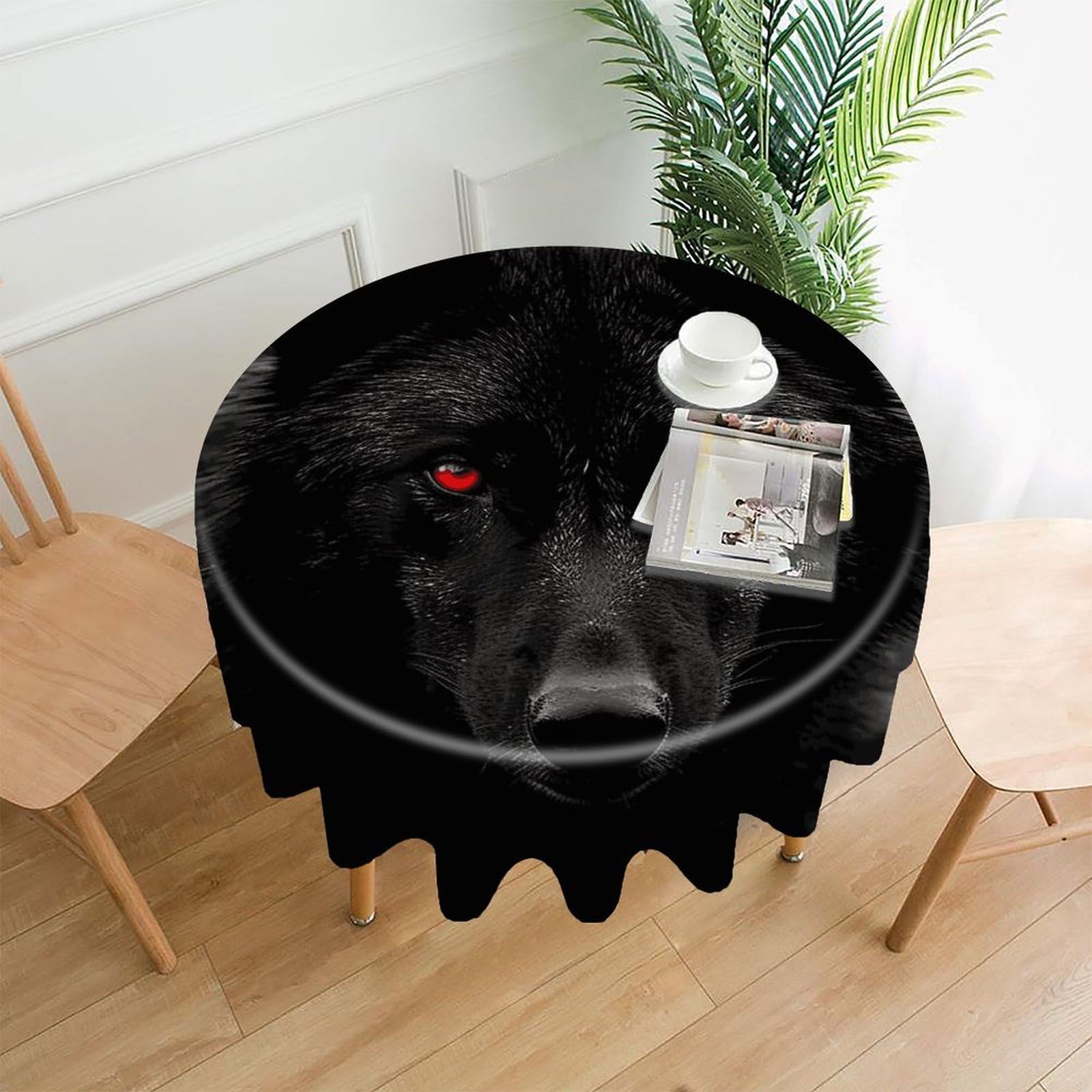 VstaDank Black Red Eyed Wolf Table Cloth Fashions Washable Round Tablecloth Decorative Table Cover Comfortable Straight Edge Tablecover for Dining Kitchen Party Outdoor 60 Inch