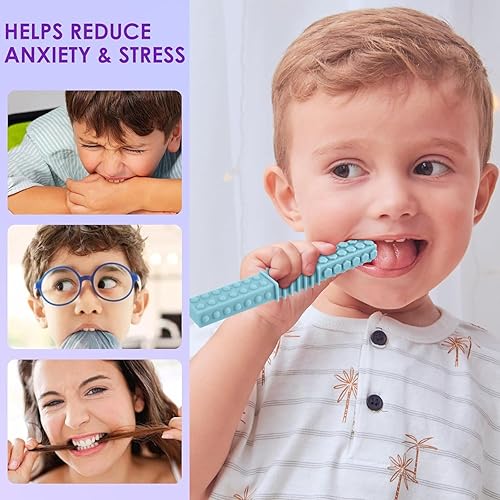 Miniatura 6 de ERKOON Paquete de 5 juguetes sensoriales para masticar para niños autistas, tubos masticables de silicona para autismo, TDAH, SPD, masticables con