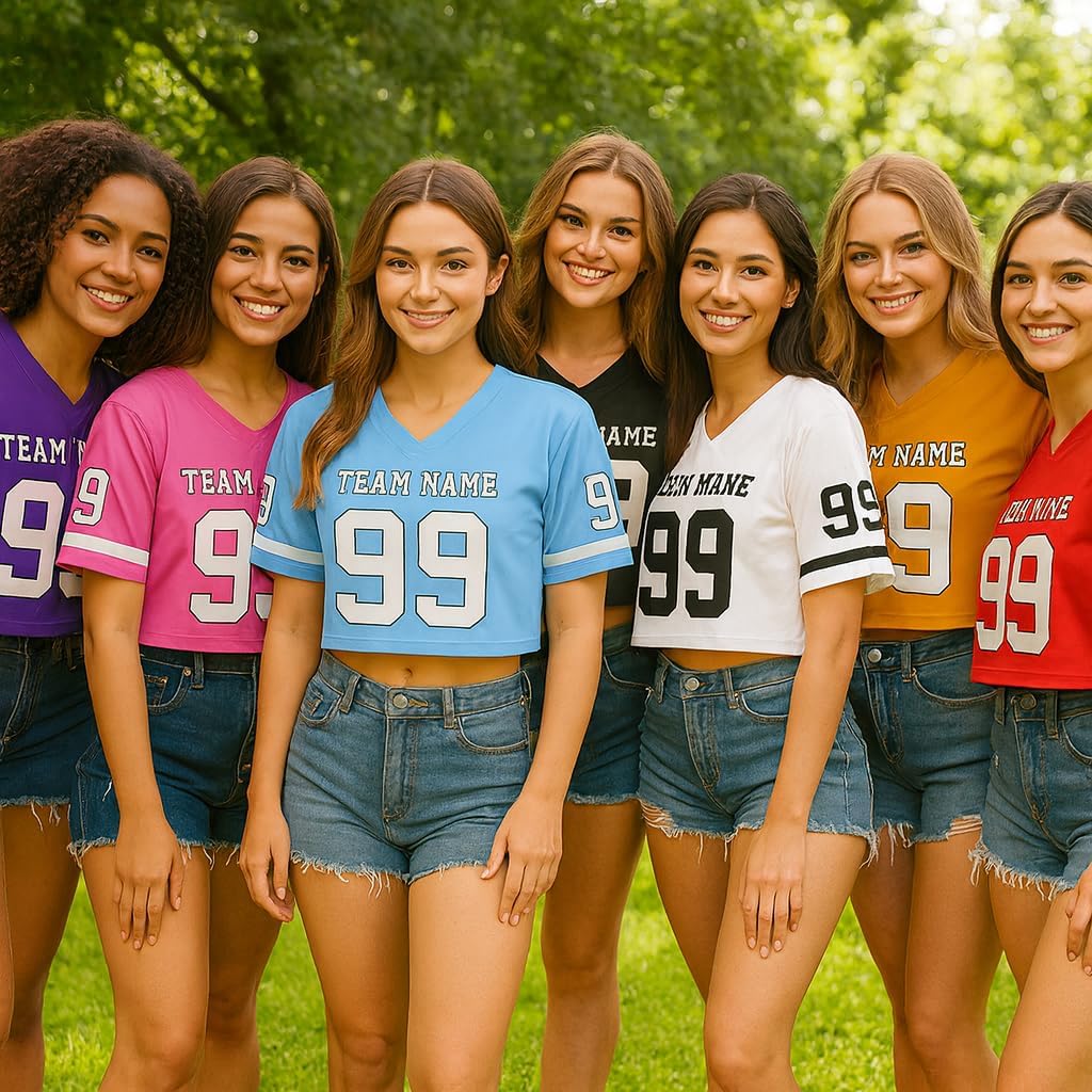 Custom Football Jersey Crop Tops for Women Personalized Girls Plain Colored Streetwear with Name Number - Image 2