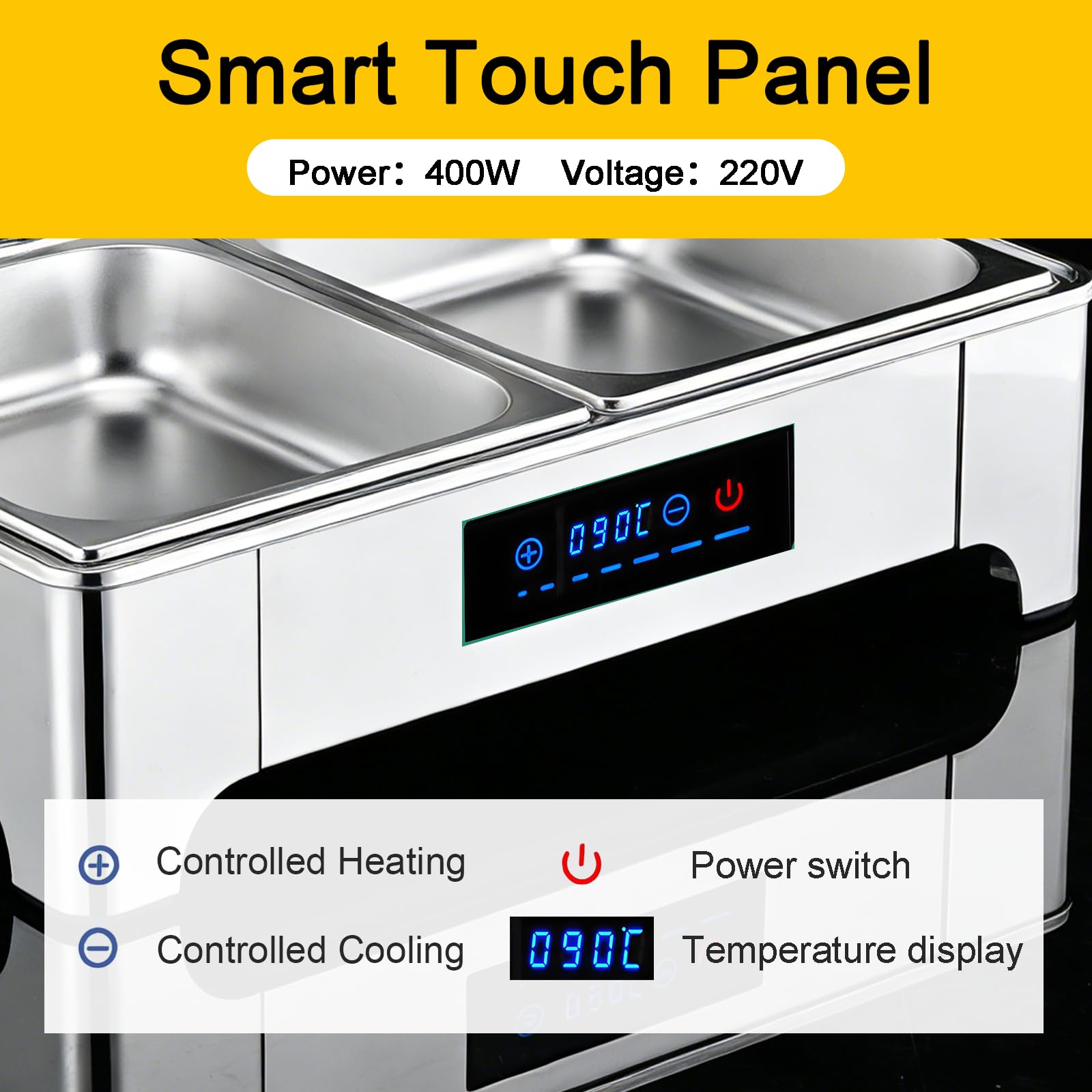 Chafing Dish Elettrico 9L, Professionale Scaldavivande Elettrico per Buffet Acciaio Inox, Contenitore Scalda Cibo Temperatura Regolabile con Coperchio in Vetro per Catering, Hotel(1/3 Pan)