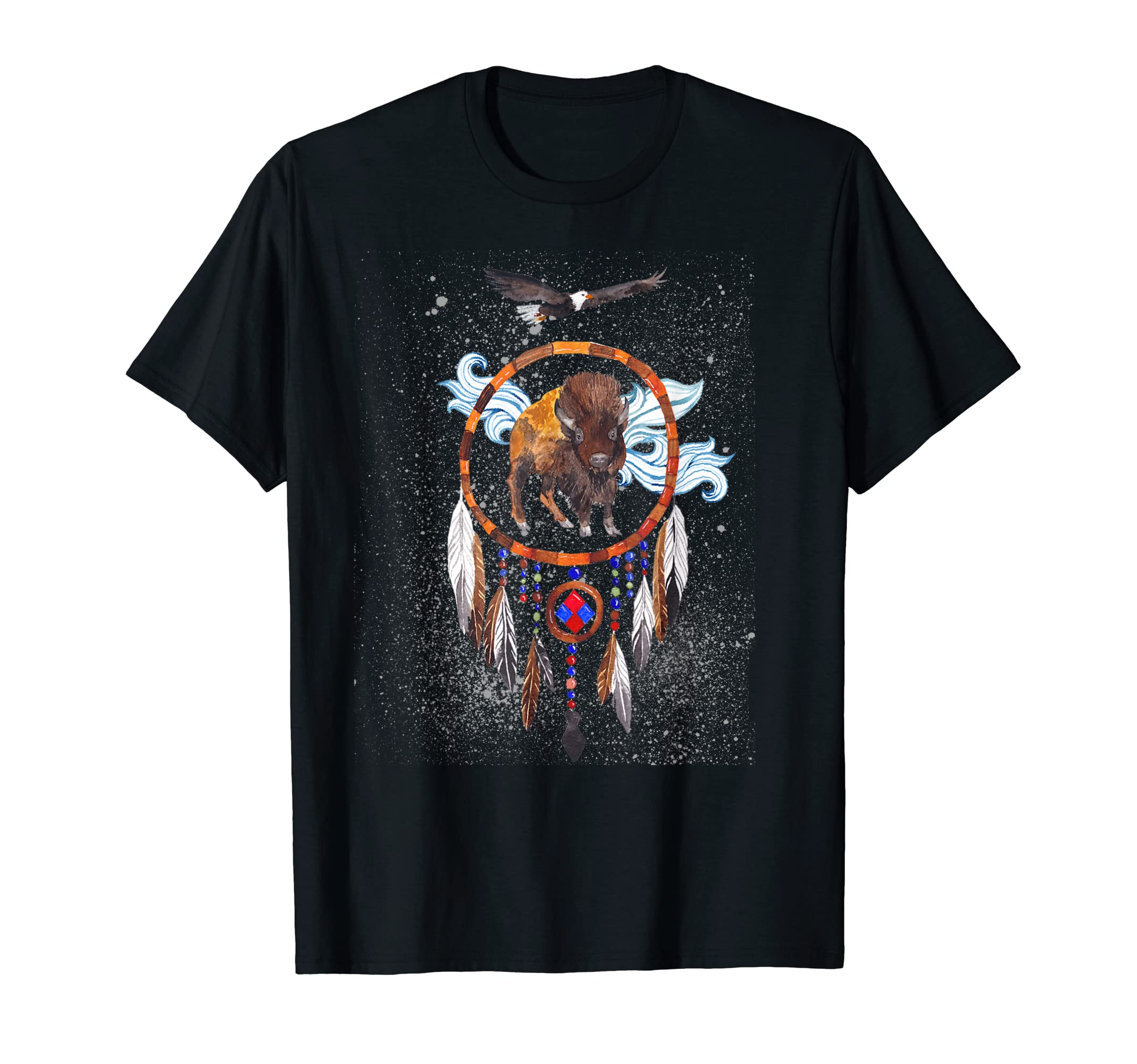 Boho Buffalo Eagle Dreamcatcher Native American Style Design T-Shirt