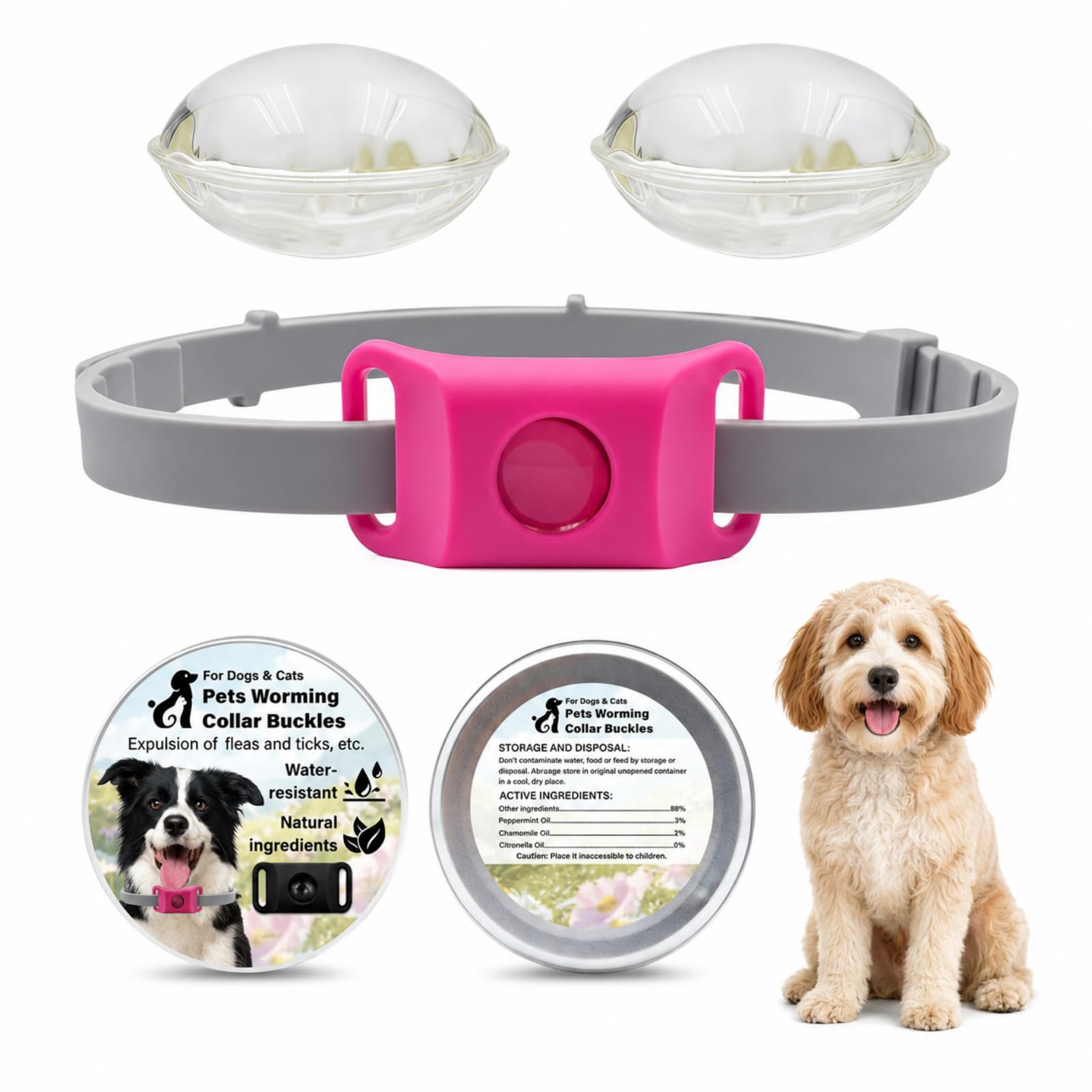 Collier anti puces pour chien silicone rose idéal pour balades en forêt Everly
