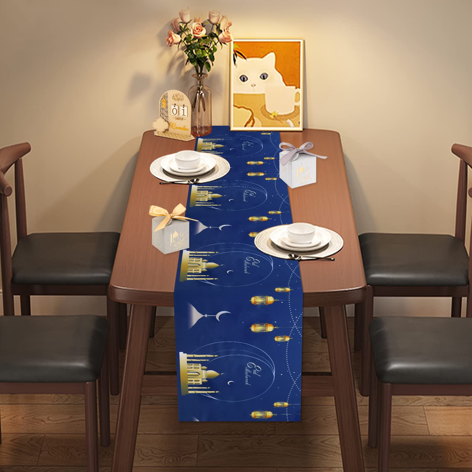 2025 Ramadan Mubarak Tafelloper Tafeldecoraties - Ramadan Moskee Lantaarn Islamitische Gelukkige Ramadan Kareem Feestbenodigdheden Decoraties, 35 x 180 cm