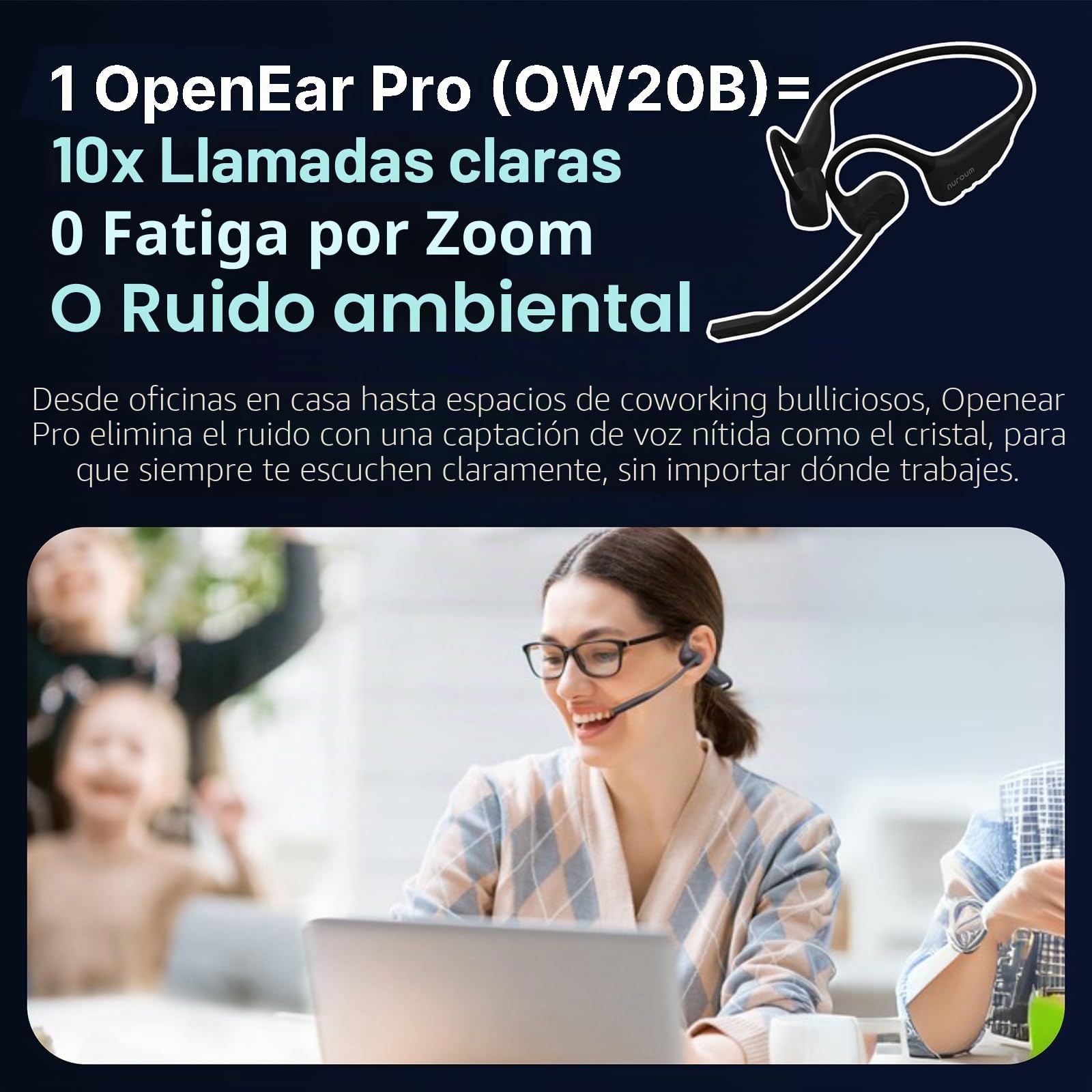 Nuroum OpenEar Pro Auriculares Inalámbricos con Micrófono Boom,Bluetooth 5.3/Función de Silencio/Conexión Multipunto para PC/Portátil/Teléfono, 15H de Comodidad para Conducir/Trabajo/Llamadas/Entrenar