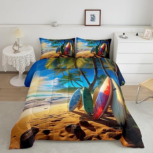 Miniatura 11 de Juego de edredón de olas oceánicas, tamaño Queen, juego de ropa de cama náutica retro con brújula de faro para mujeres, hombres y niños, decoración