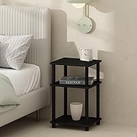 Furinno 3-Tier Turn-N-Tube Nightstand - Open Shelf End Table for Bedroom, Americano/Black, Compact Storage