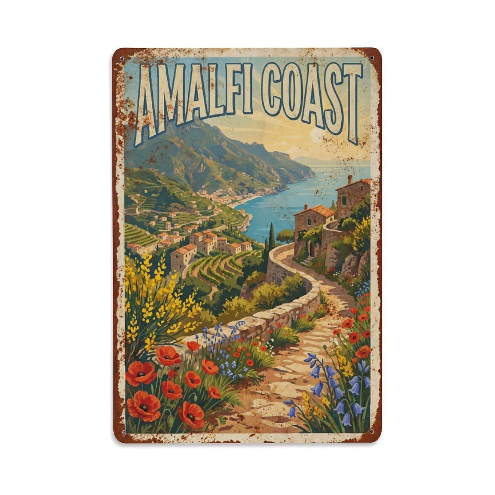 Vintage Travel Footpath Italy Coastal Metal Tin Sign