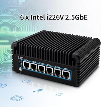جهاز جدار الحماية Mini PC 2.5GBe،J6413 Fanless Firewall Router Micro Computer رباعي النواة،DDR4 8GB RAM 128GB SSD، 6X 2.5Gbe Lan/AES-NI/OPNsense/HD/DP/SIM/4USB/CONSOLE، شاشة عرض ثلاثية الشاشات