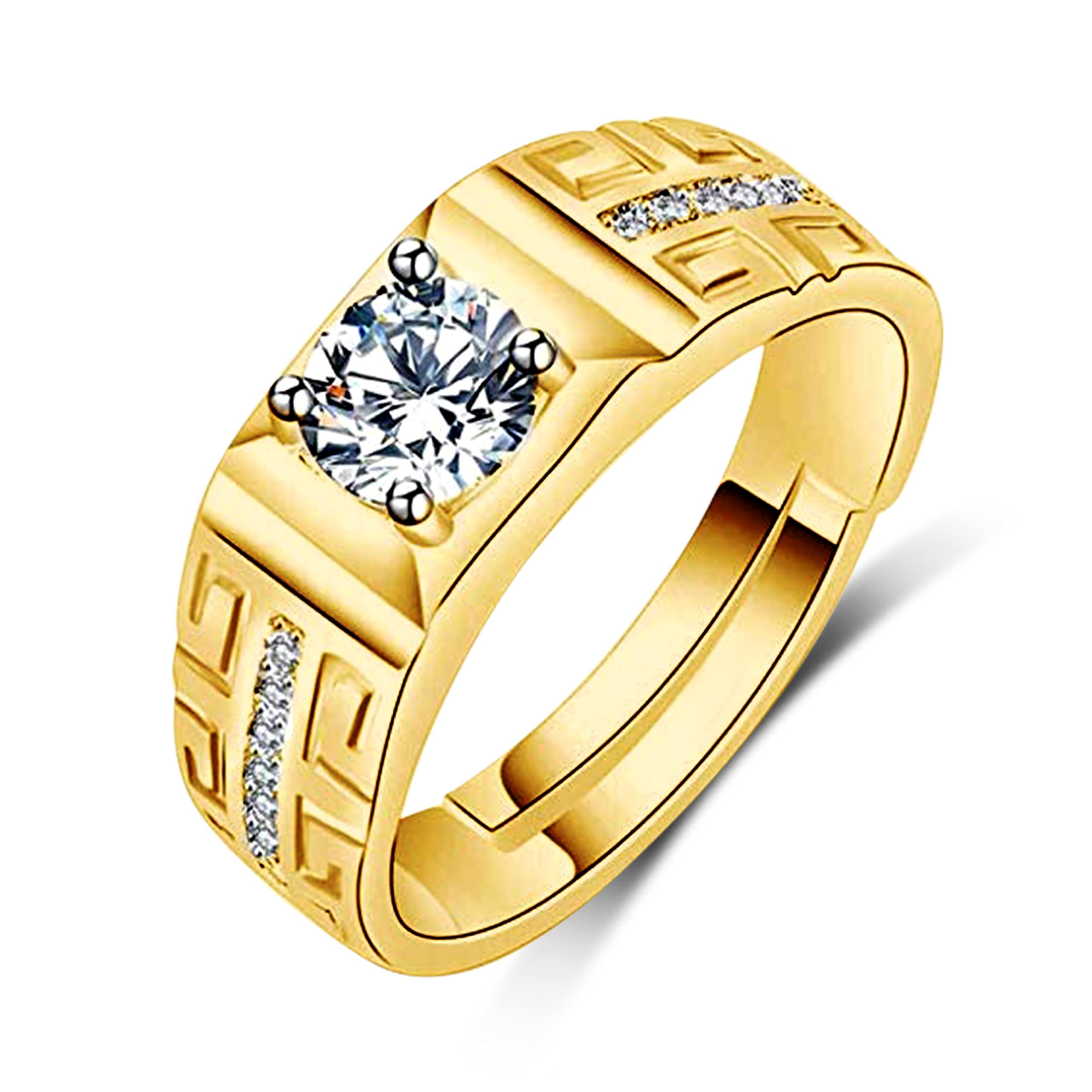 CZ AD Valentine American diamond Gold Plated Adjustable Propose Solitaire Finger Rings Ring for men boys couples gents boyfriend lovers Stylish
