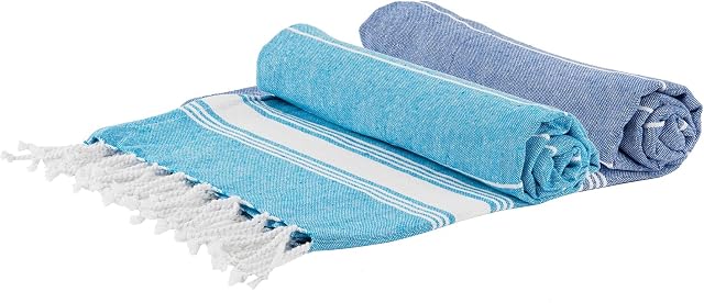 Nicola Spring Set of 2 Blue & Navy 170cm x 90cm 100% Turkish Cotton Bath Towel - Lightweight & Absorbent Large Adults Drying Beach Bathroom Gym Shower Sauna