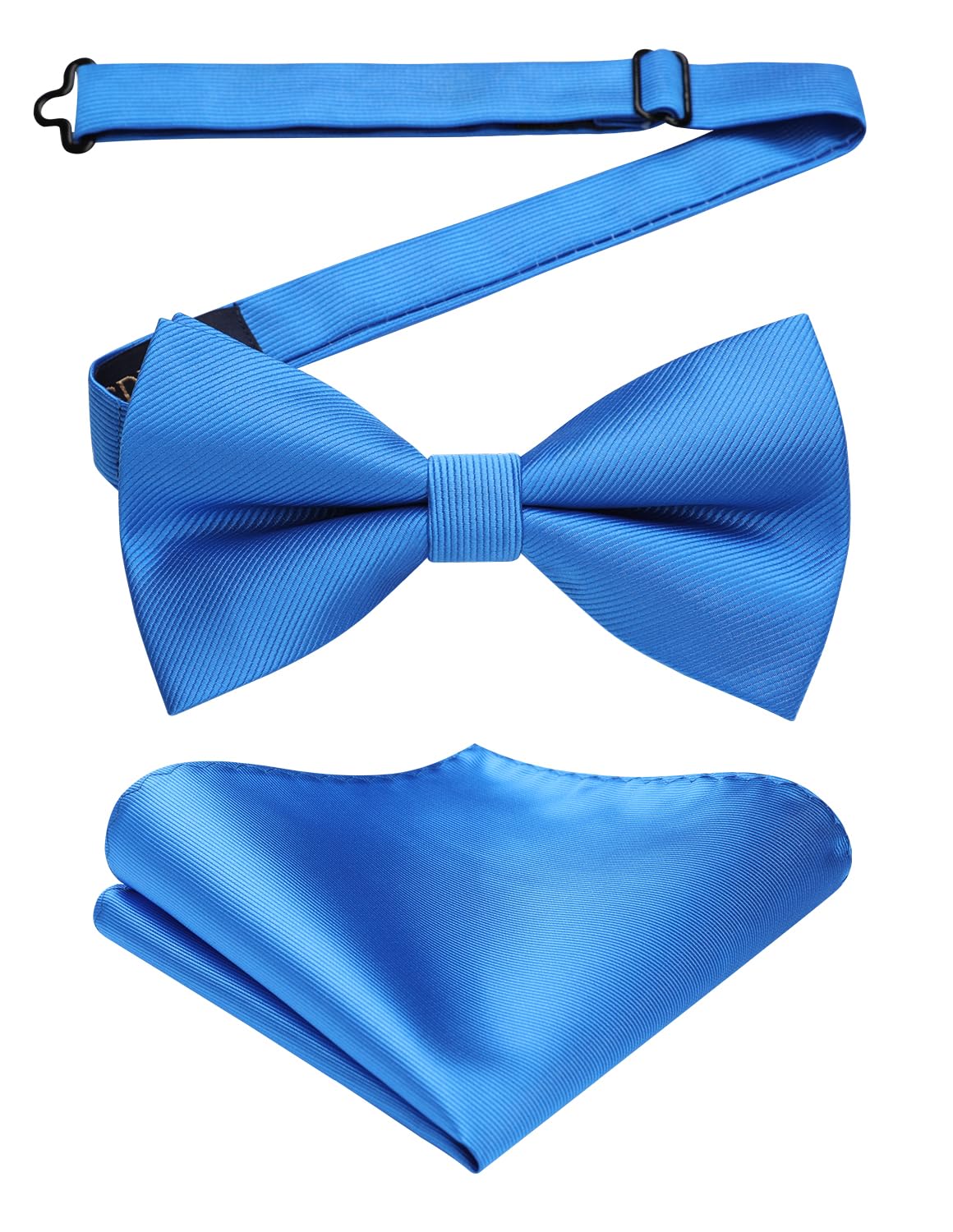 HISDERN Mens Bow Ties Solid Color Pre Tied Bowtie and Pocket Square Set Classic Formal Tuxedo Bowties for Wedding Party