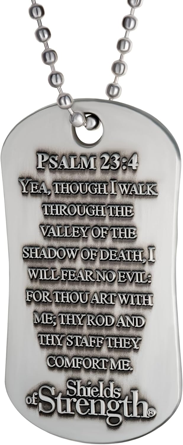 Shields of Strength Psalm 23:4-Antique Finish Dog Tag Necklace
