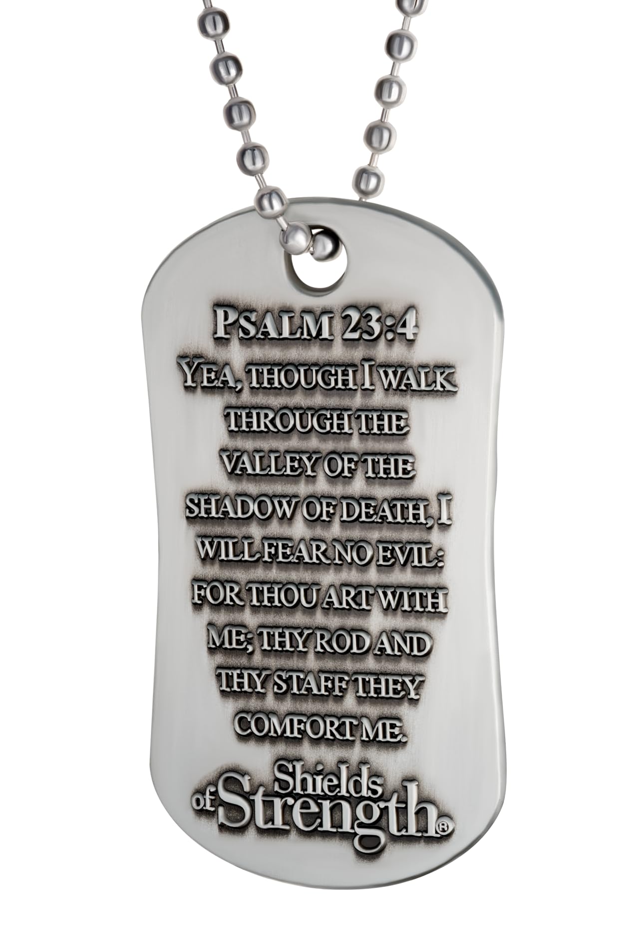 Shields of Strength Psalm 23:4-Antique Finish Dog Tag Necklace