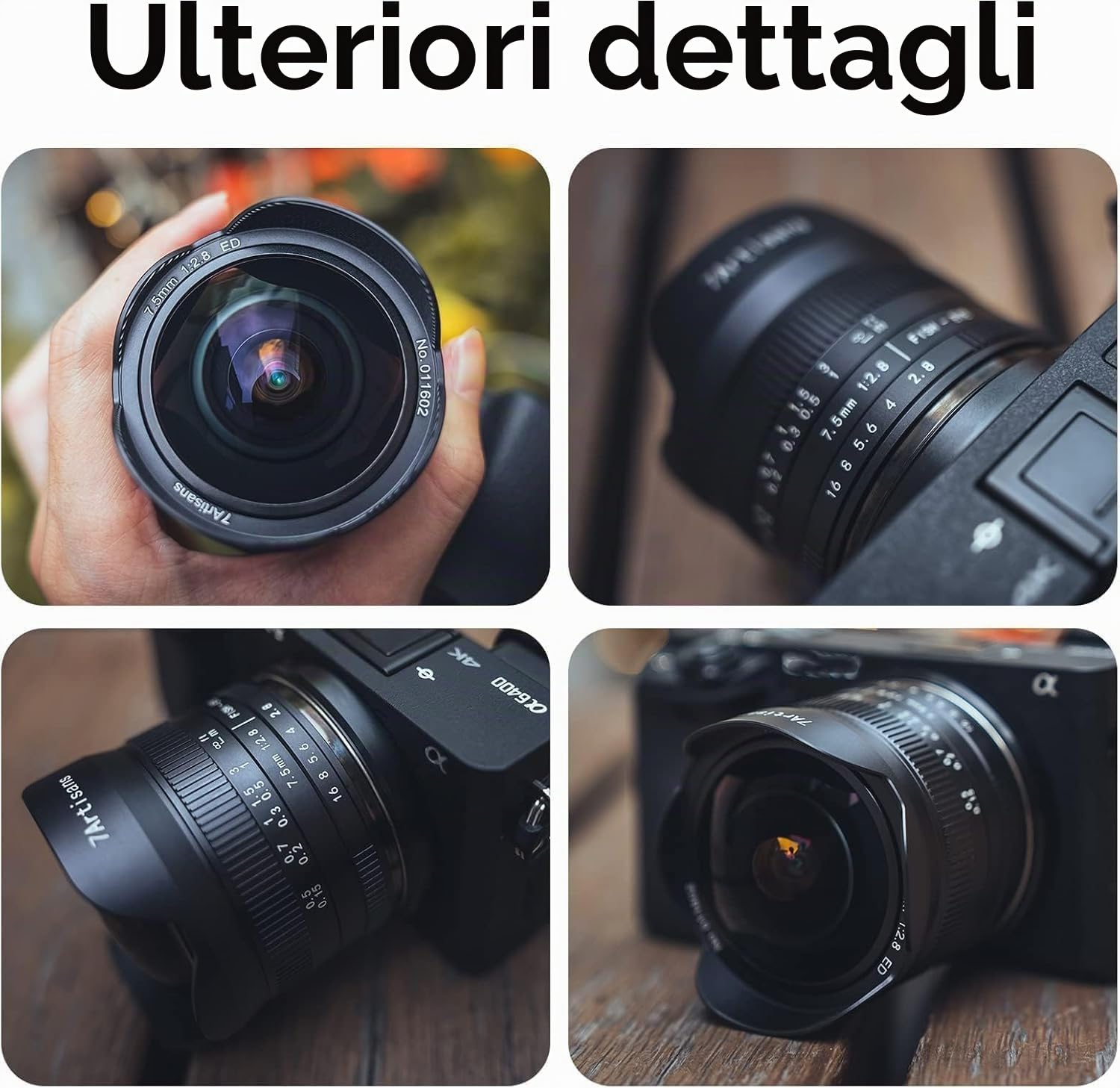 7Artisans 7.5mm F2.8 II Obiettivo per fotocamera mirrorless Fisheye APS-C per Sony A5000 A5100 A6000 A6300 A6500 NEX-5T A7III A7R III