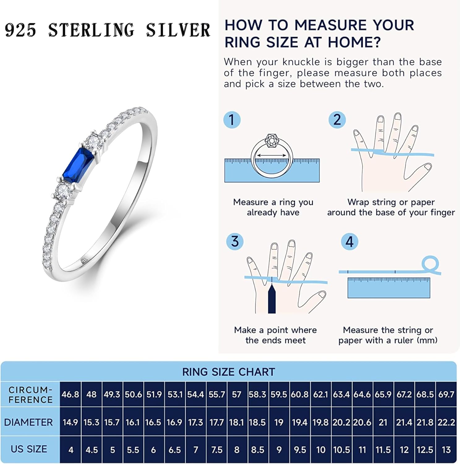 925 Sterling Silver Stackable Rings Birthstone Promise Rings Thin Half Eternity Halo Cubic Zirconia Wedding Band Rings Jewelry for Women Her, Size 5-10 - Image 6