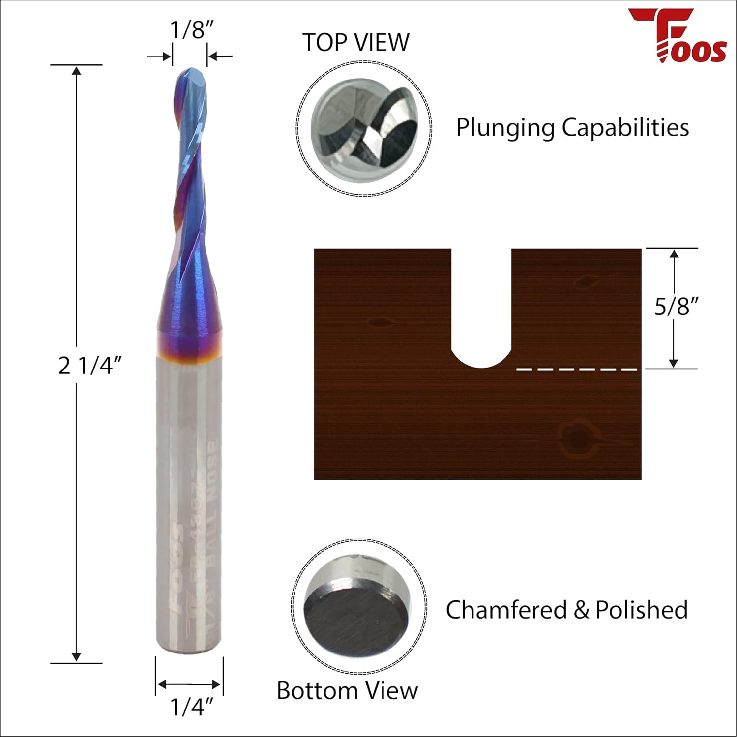 FOOS Nano - Ball Nose Spiral Router Bit Set - Solid Carbide - 1/4” Shanks - Veteran Owned (Set 1/8" 3/16" 1/4")