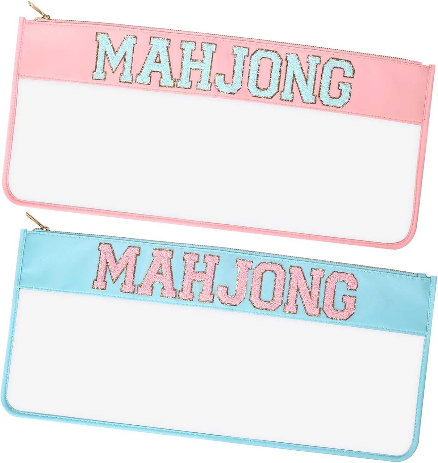 2 Pcs Mahjong Bags for Tiles, Mahjong Tile Bag with Zipper, Waterproof Accessories Storage Bag for Tiles (Pink, Blue)
