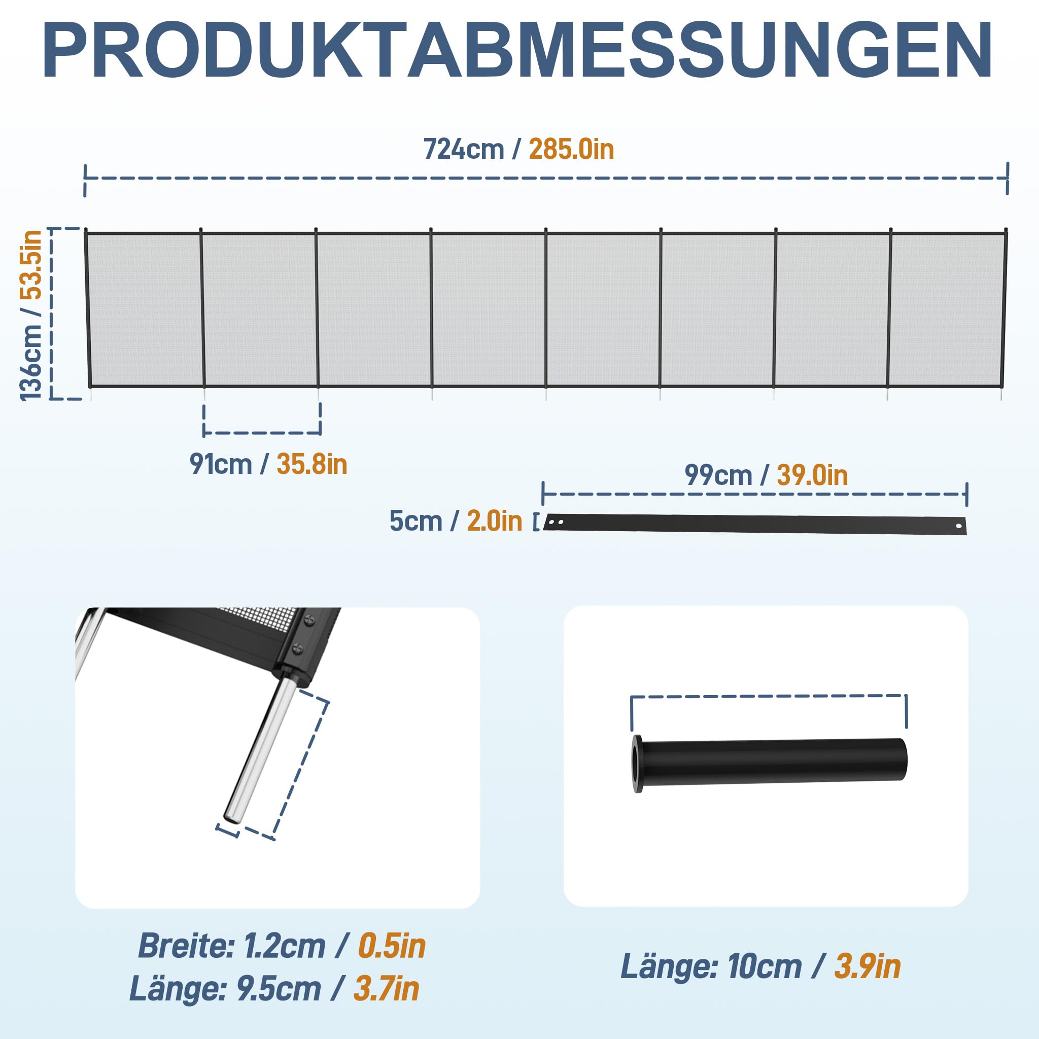LZQ Poolzaun Kinder Sicherheitszaun Pool Schutzzaun Abnehmbar Gartenzaun Poolschutz Schwimmbadzaun Teichzaun Sichtschutz Zaun Outdoor mit Aluminiumrahmen Poolzaunnetz für Garten Terrasse, 724x136cm