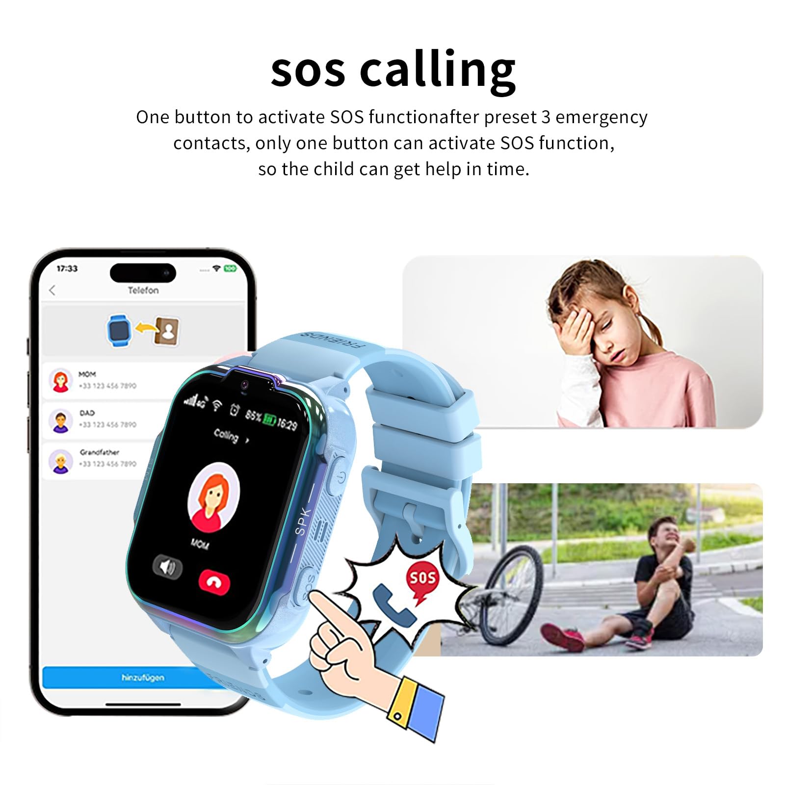 Montre Connectée Enfants 4G, Vidéo HD Appel avec Fonction Chat Familial, Écran Tactile 1,83 Pouces, SOS, GPS, Jeux, Mode Classe, Cadeau pour Filles et Garçons 4-14 Ans (Bleu)
