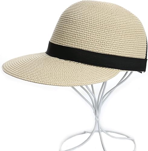 Miniatura 5 de Sombrero de visera de verano para mujer, plegable, flexible, de color sólido, sombrero de paja para el sol, gorra de béisbol de viaje para la playa