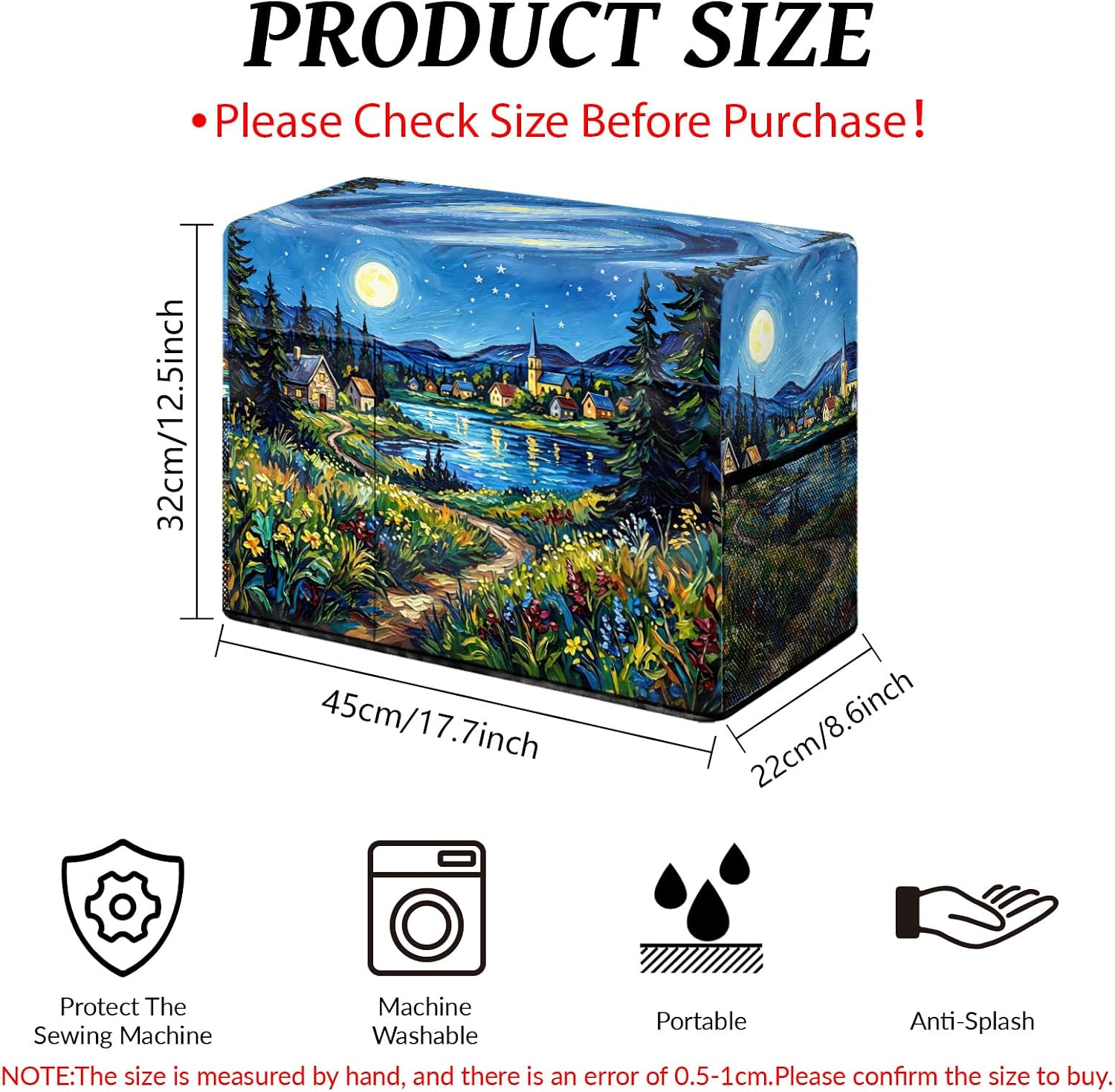 peacoblue Sewing Machine Cover with Storage Pockets,Starry Sky Oil Painting Sewing Machine Dust Covers for Standard Machines,Protective & Decorative Sewing Machine Case