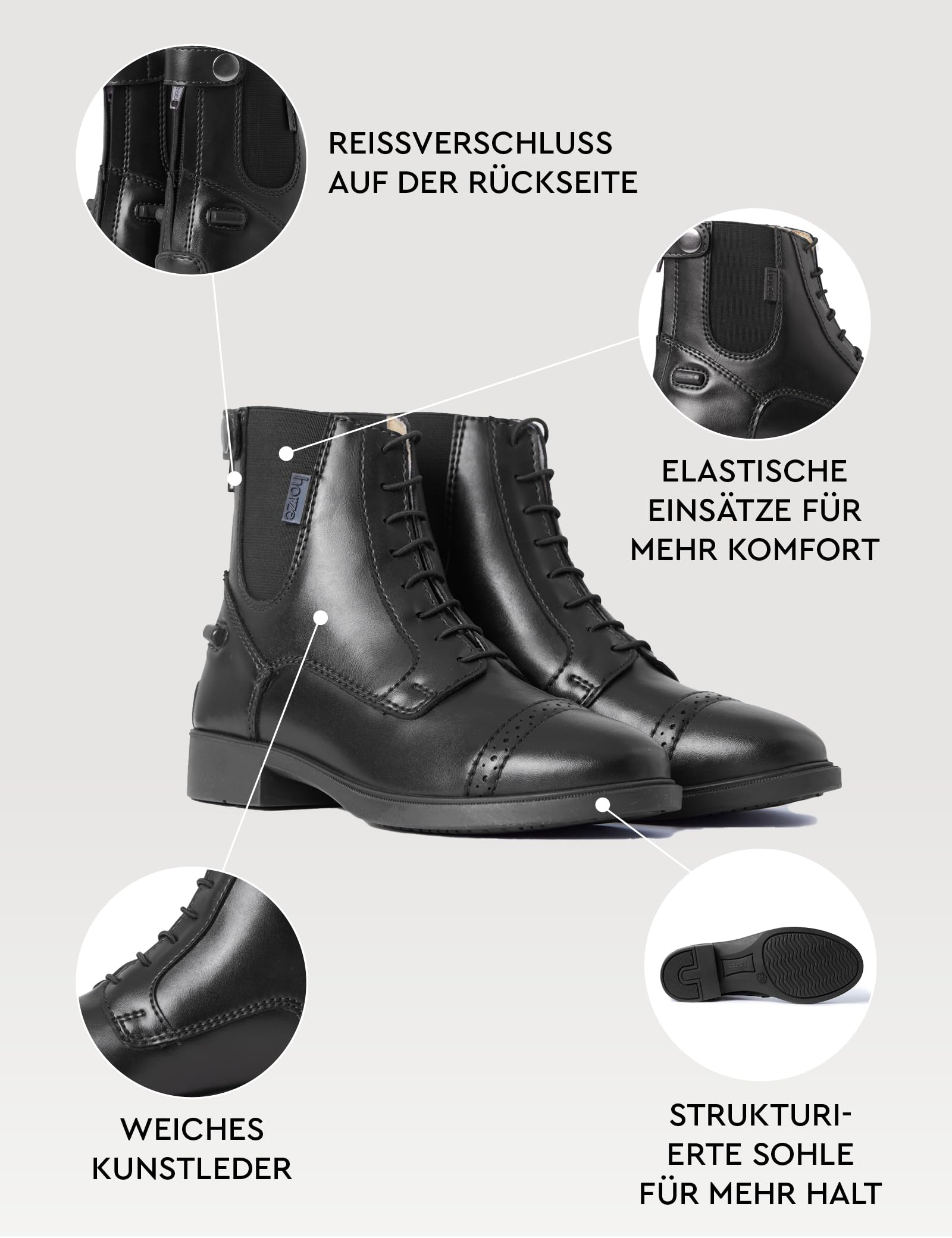 HORZE Damen Reitstiefelette Kilkenny,Jodhpur Reitstiefel mit Reißverschluss, Schwarz, 38