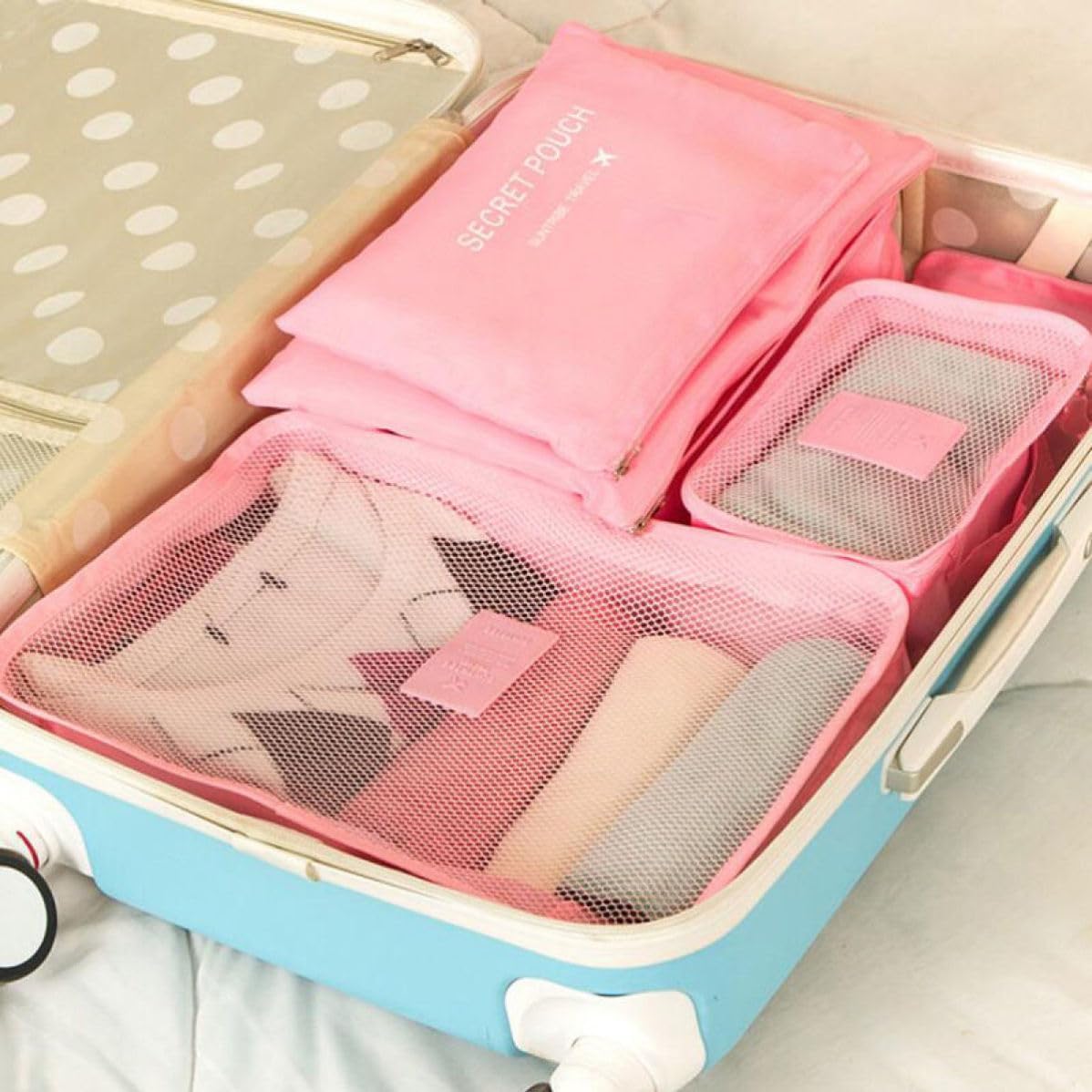 6pcs Pink Travel Storage Bags Six Piece Set Waterproof Organizers
