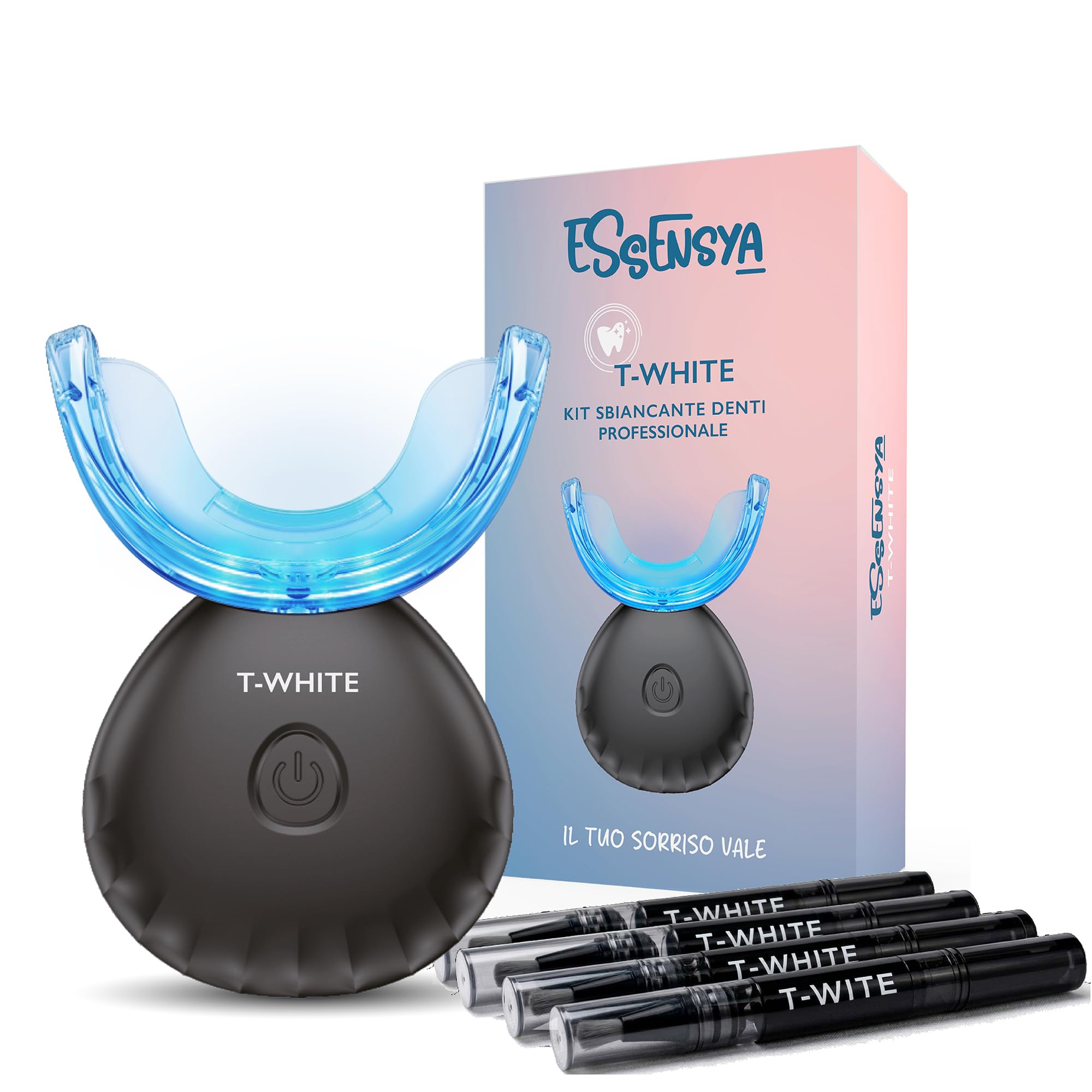 T-White - Kit Sbiancante Denti Professionale - Device + 7 Penne a Gel - Protezione Dentale Prolungata