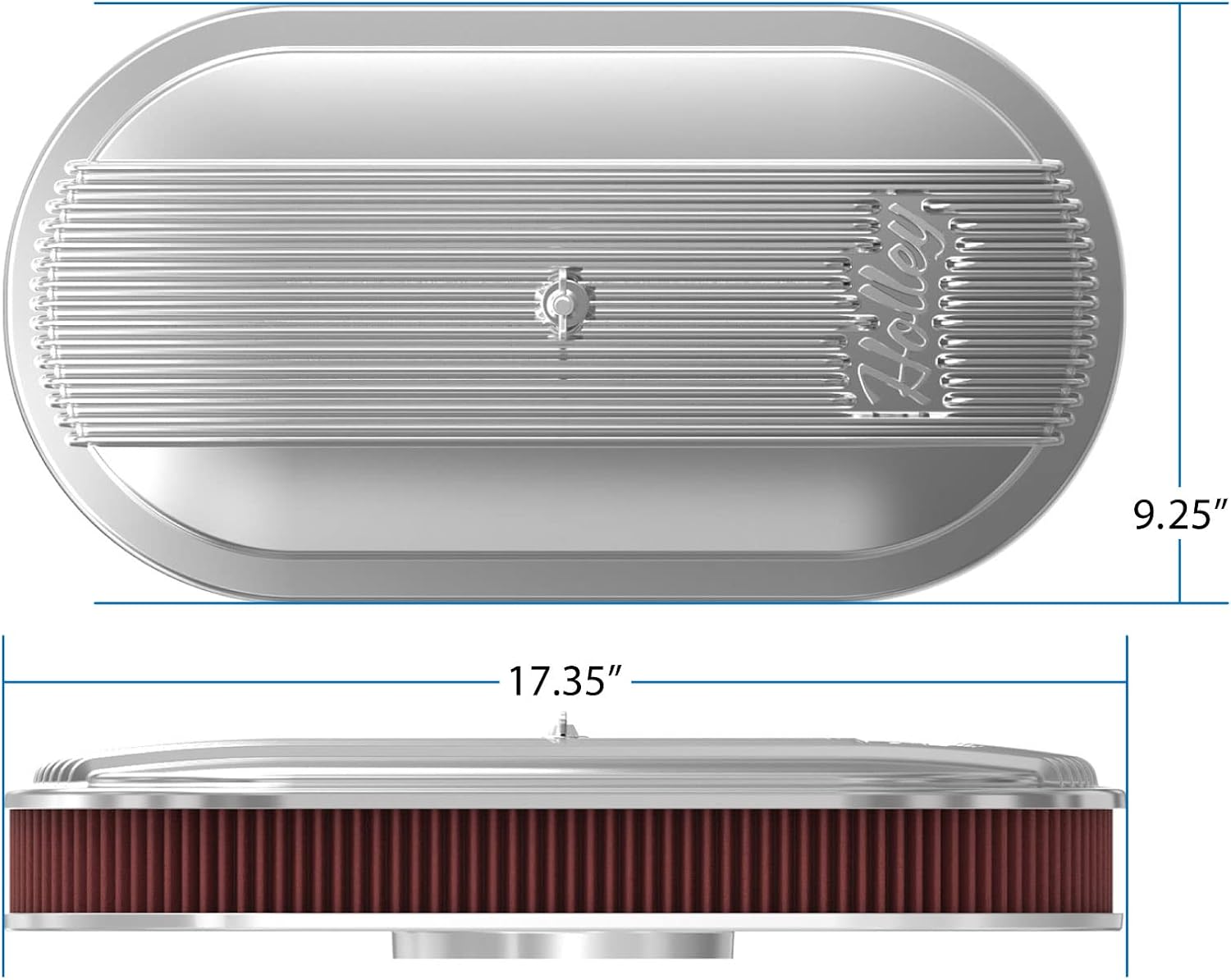N'elu na akụkụ view dimensions of Holley 120-401 Oval Air Cleaner