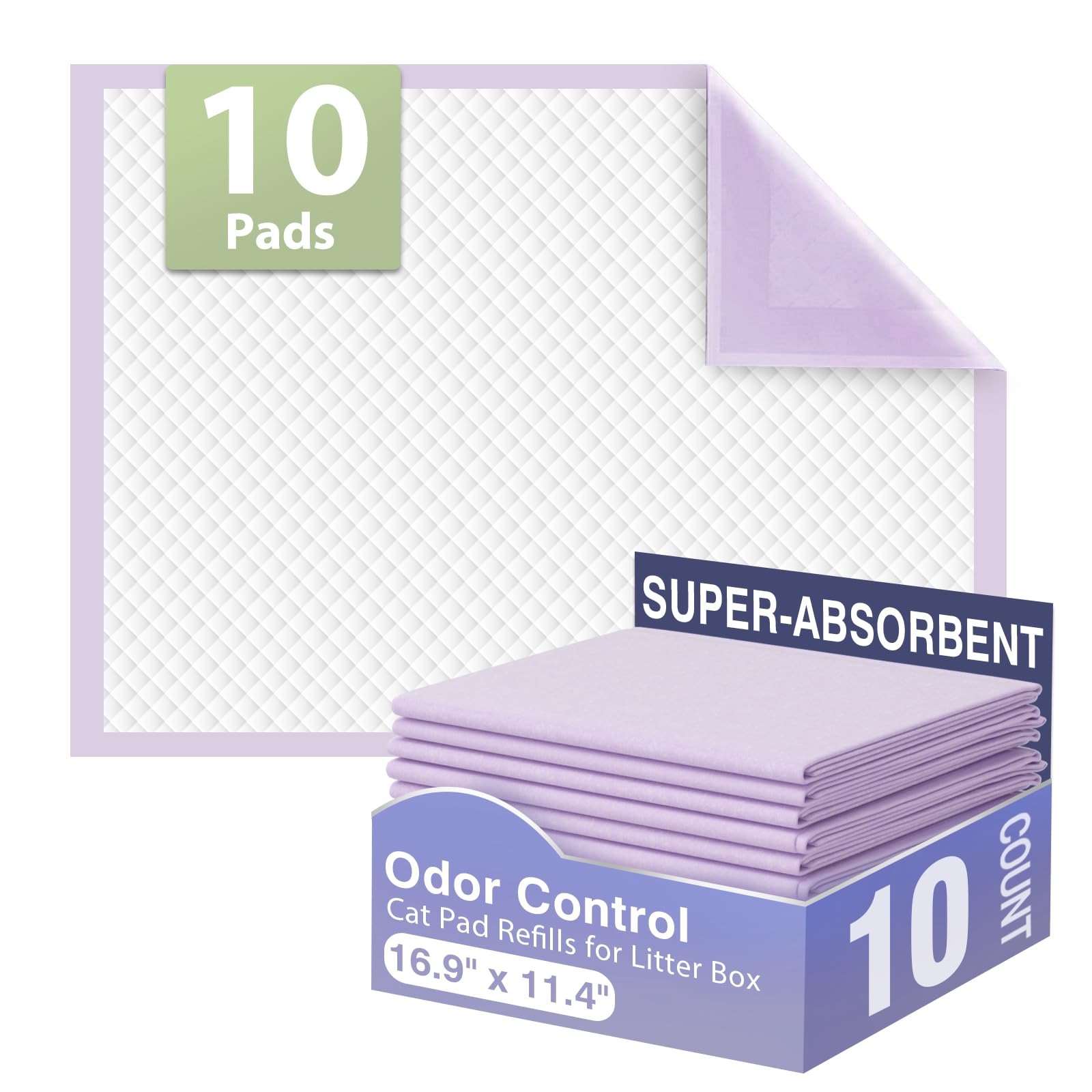 IMMCUTE Cat Pads 16.9" X 11.4",10 Ct, Pee Pads for Cats, Thickened Super Absorbent Pee Pads, Cat Pads for Litter Box System, Cat Pad Refills, Cat Litter Pads-image-1