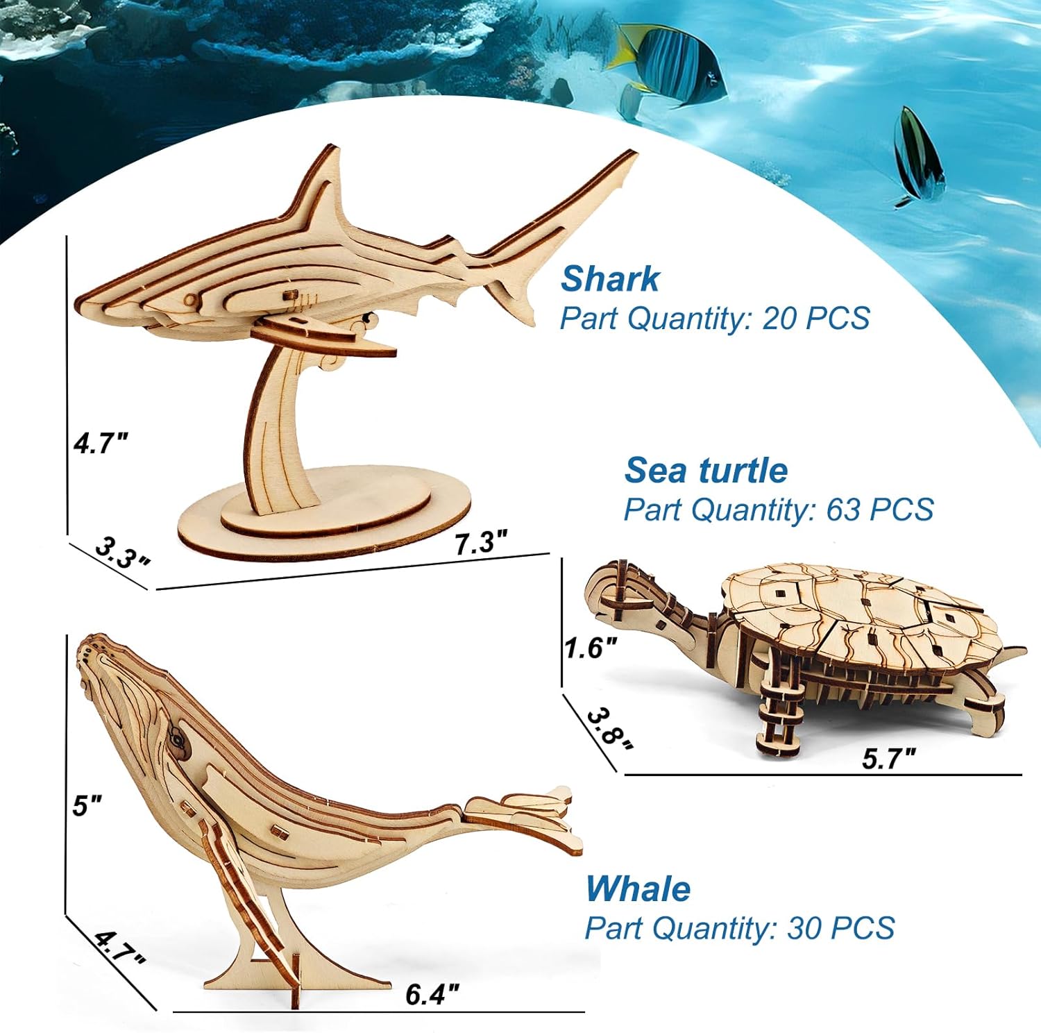 3D Wooden Puzzle Set for Adults – 6 Pack DIY Wooden Sea Animals Model Kits for Adults to Build, Brain Teaser Puzzles Wood Crafts for Teens, Creative Gift Ideas for Birthday & Christmas