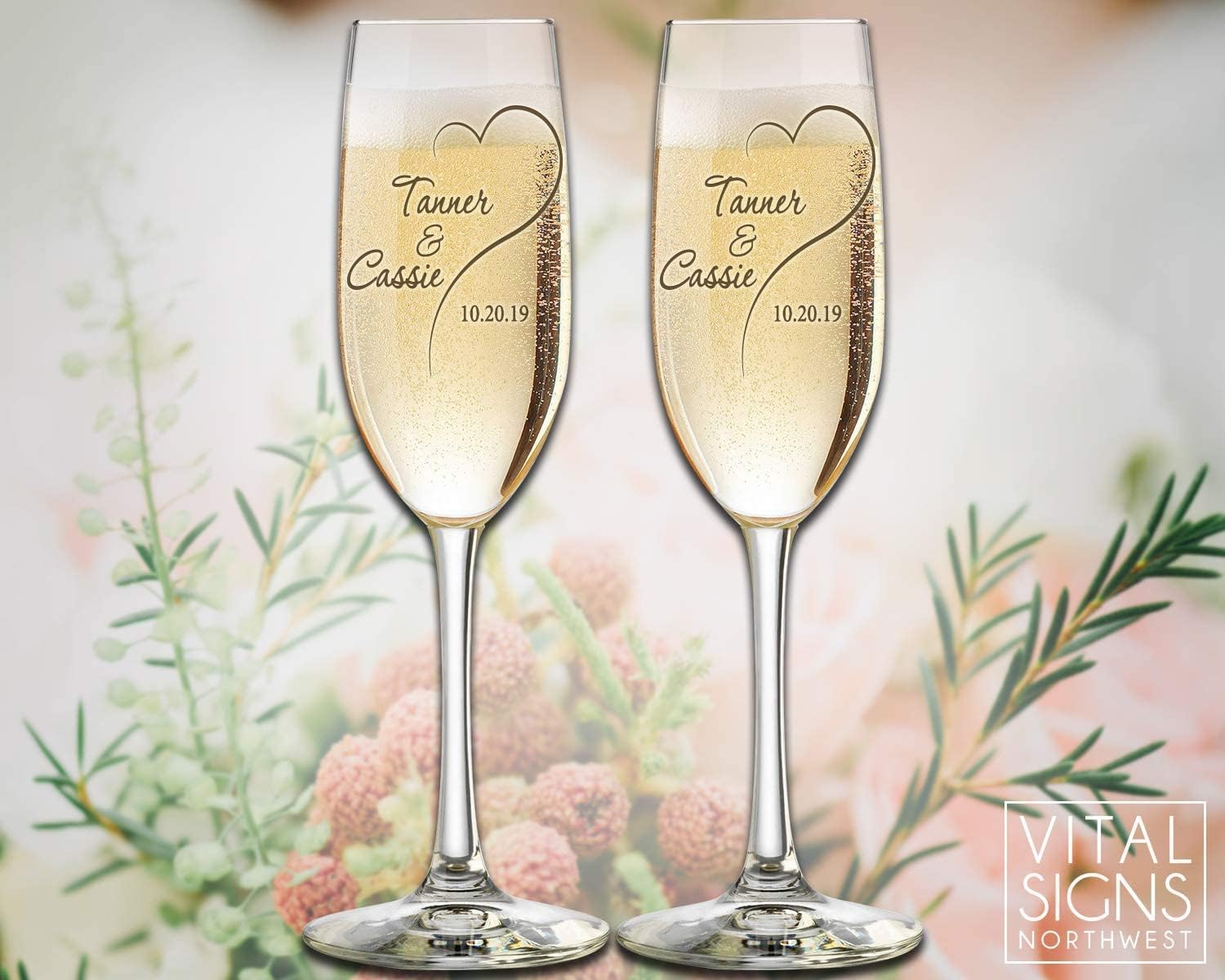 Personalized Wedding Champagne Flutes - Anniversary Toasting glasses wedding Mr and Mrs Couples Wedding Gift Champagne Toasting Flutes Glasses (Half Heart, Flutes Only, Standard Stem)