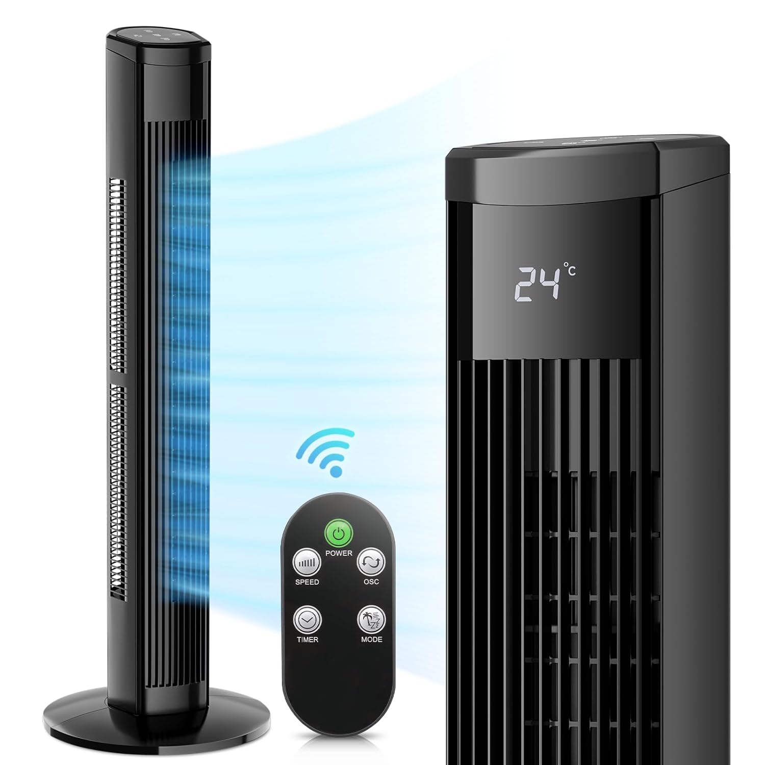 mollie 38 Inch Oscillating Tower Fan with Remote Control 8 Speeds 4 Modes Portable Bladeless Fan for Home