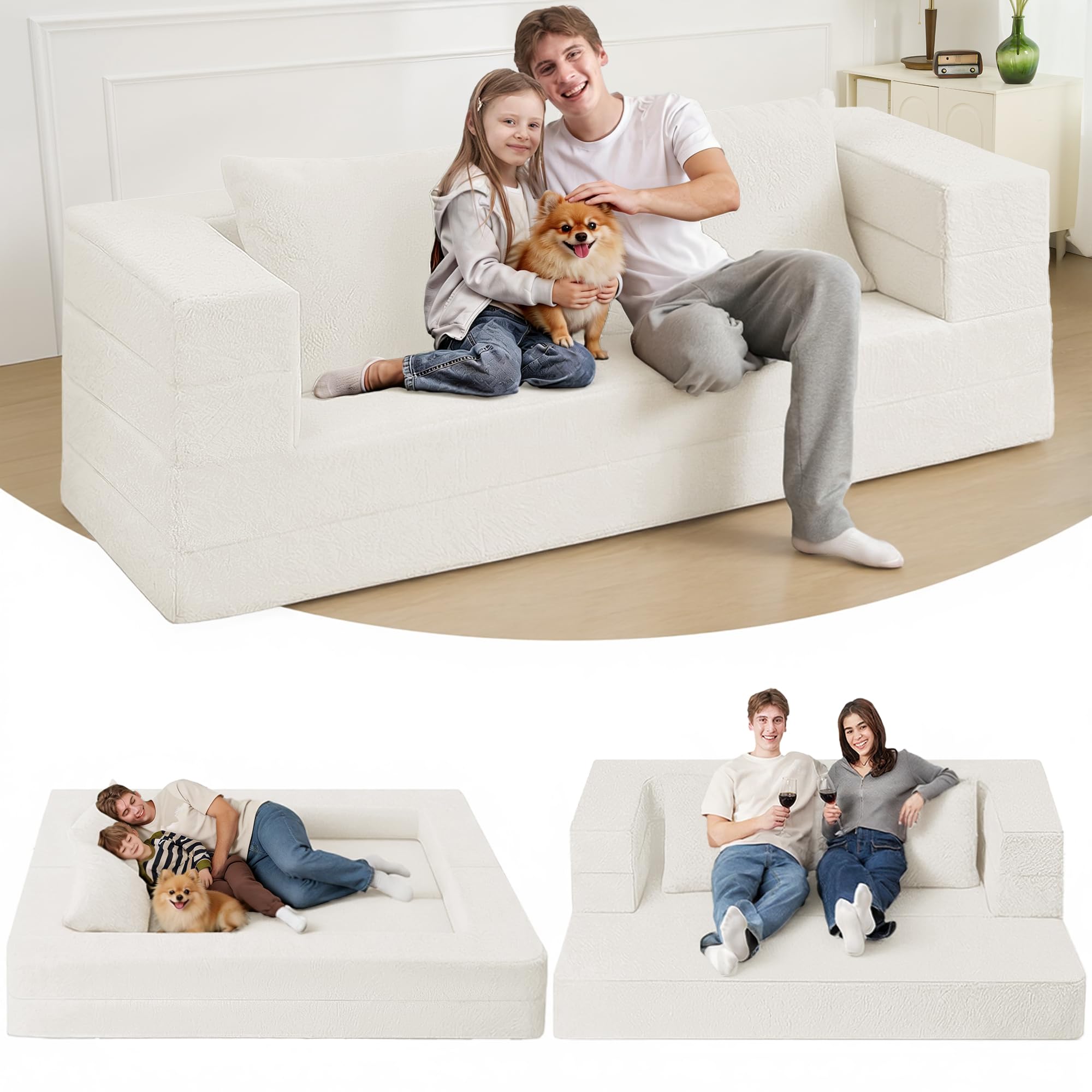 Amazon.com: Cansunna Futon Sofa Bed with Pillow, 3-in-1 Sleeper