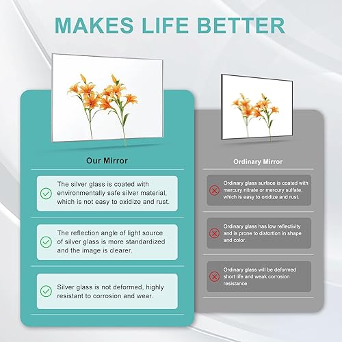 Miniatura 6 de Espejo grande de 32 x 60 pulgadas para montar en la pared, moderno espejo de aluminio plateado para el hogar, sala de estar, dormitorio, espejo