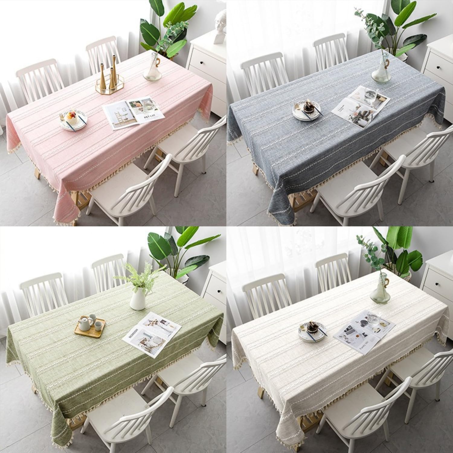 Nappe avec pompon - Nappe brodée - Imitation coton et lin - Pour cuisine, salle à manger, fête, vacances, Noël - Jaune - 100 x 160 cm